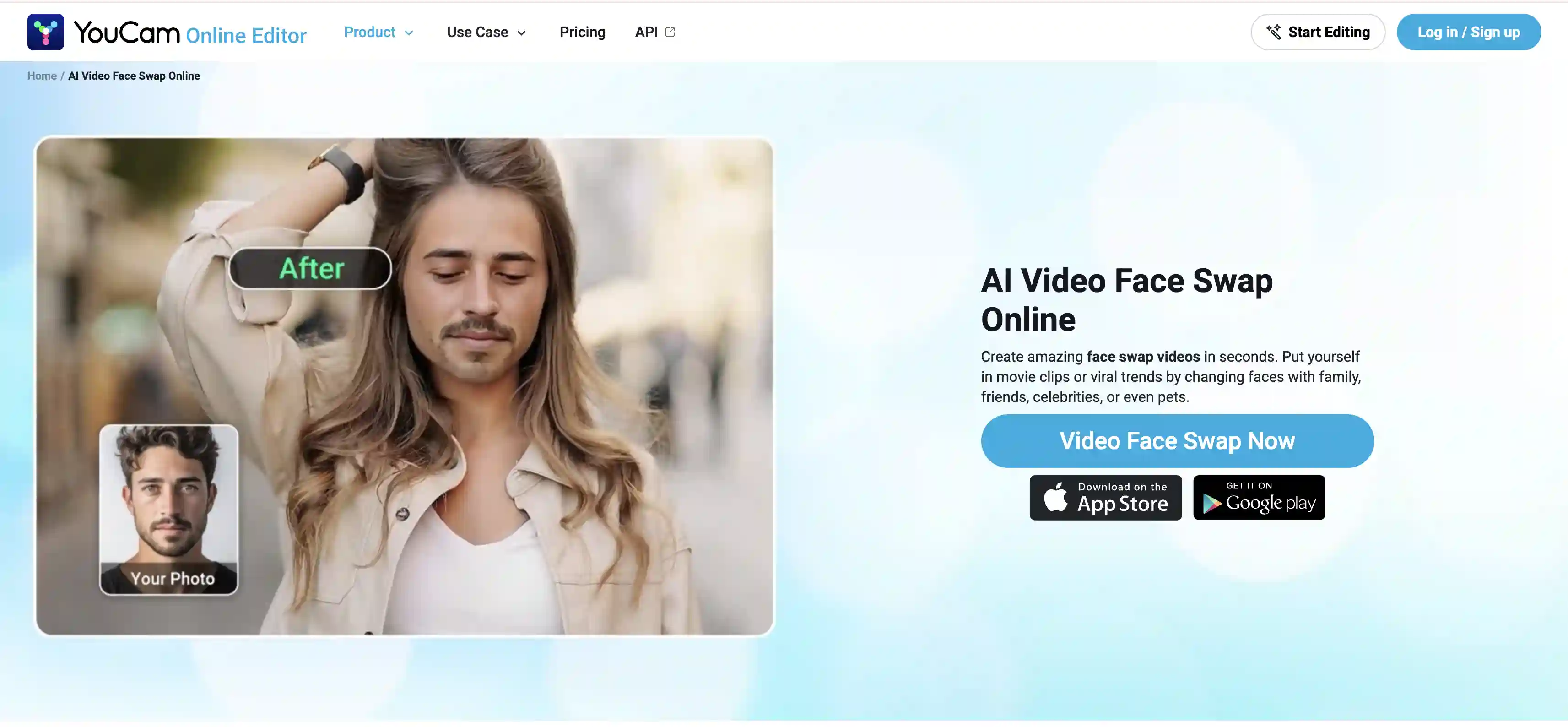 YouCam AI face swap for video