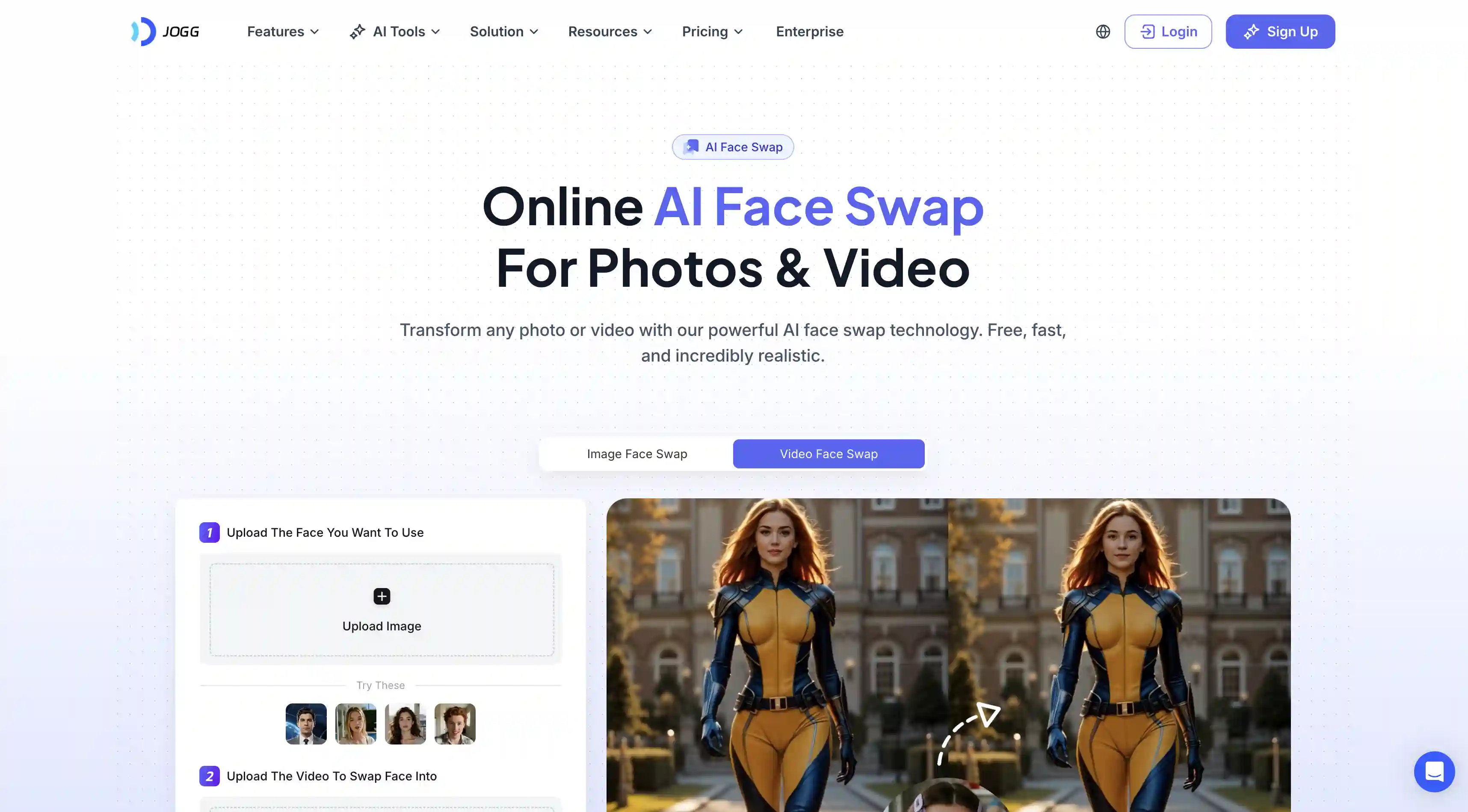 Jogg AI face swap for video