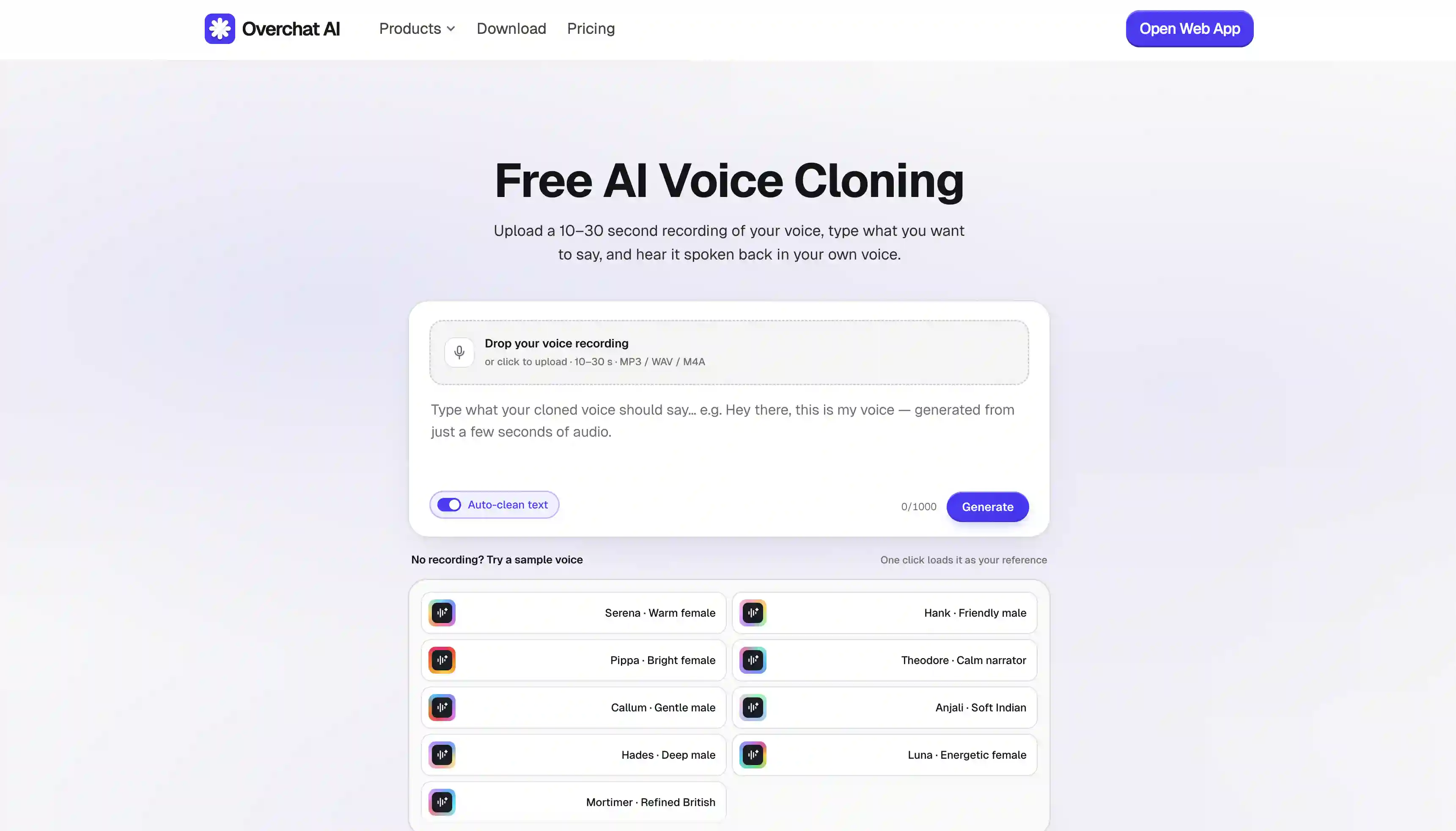 Overchat AI voice cloning tool