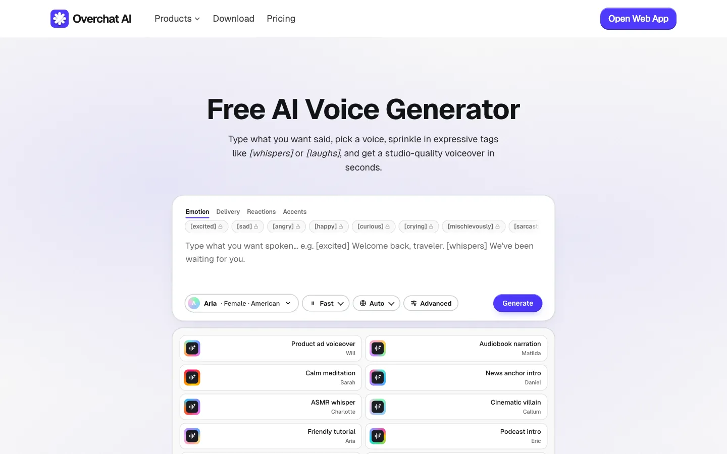 Overchat AI TTS landing