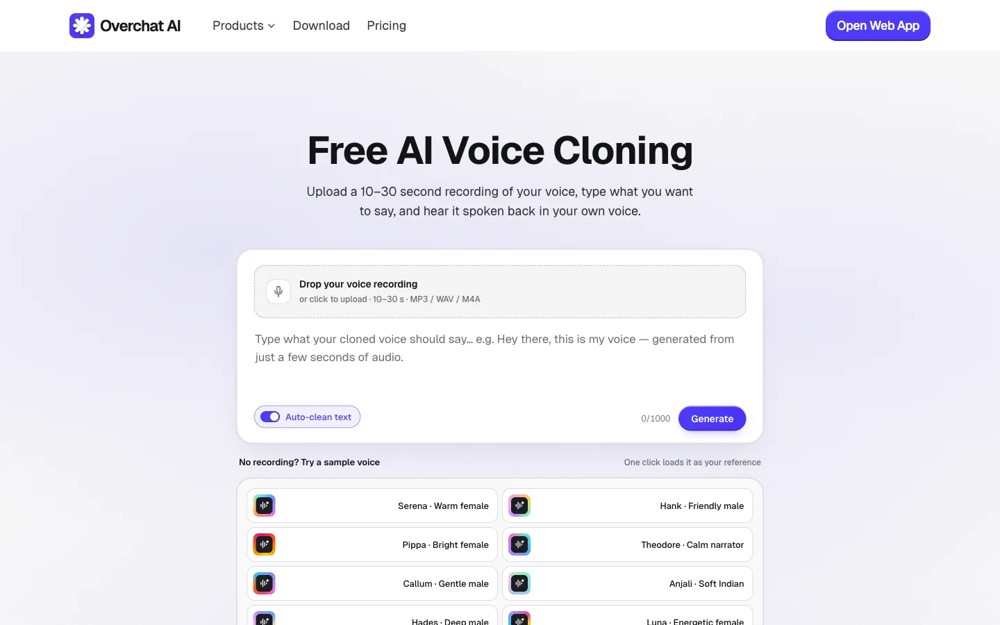 Overchat AI voice cloning