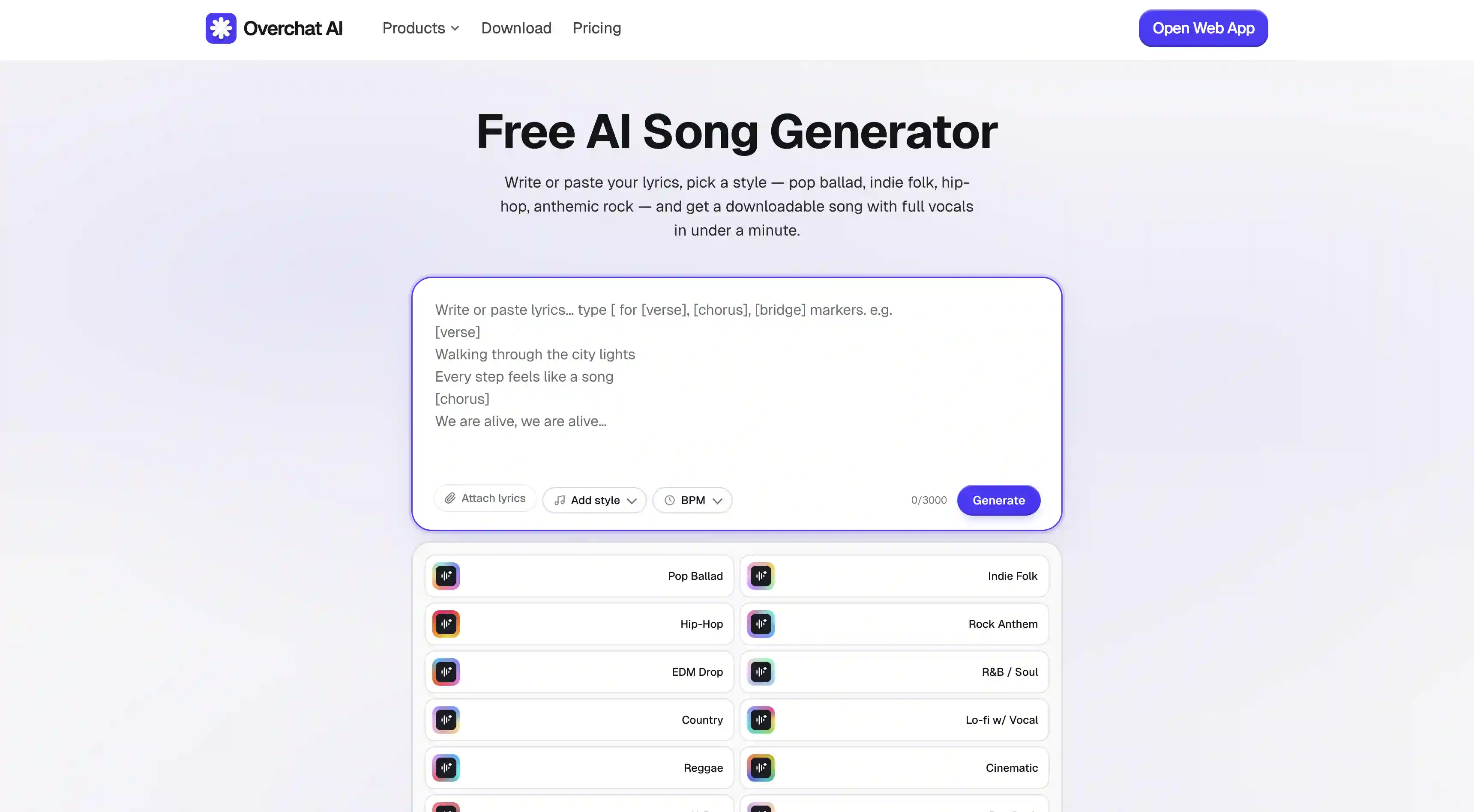 Overchat AI song generator