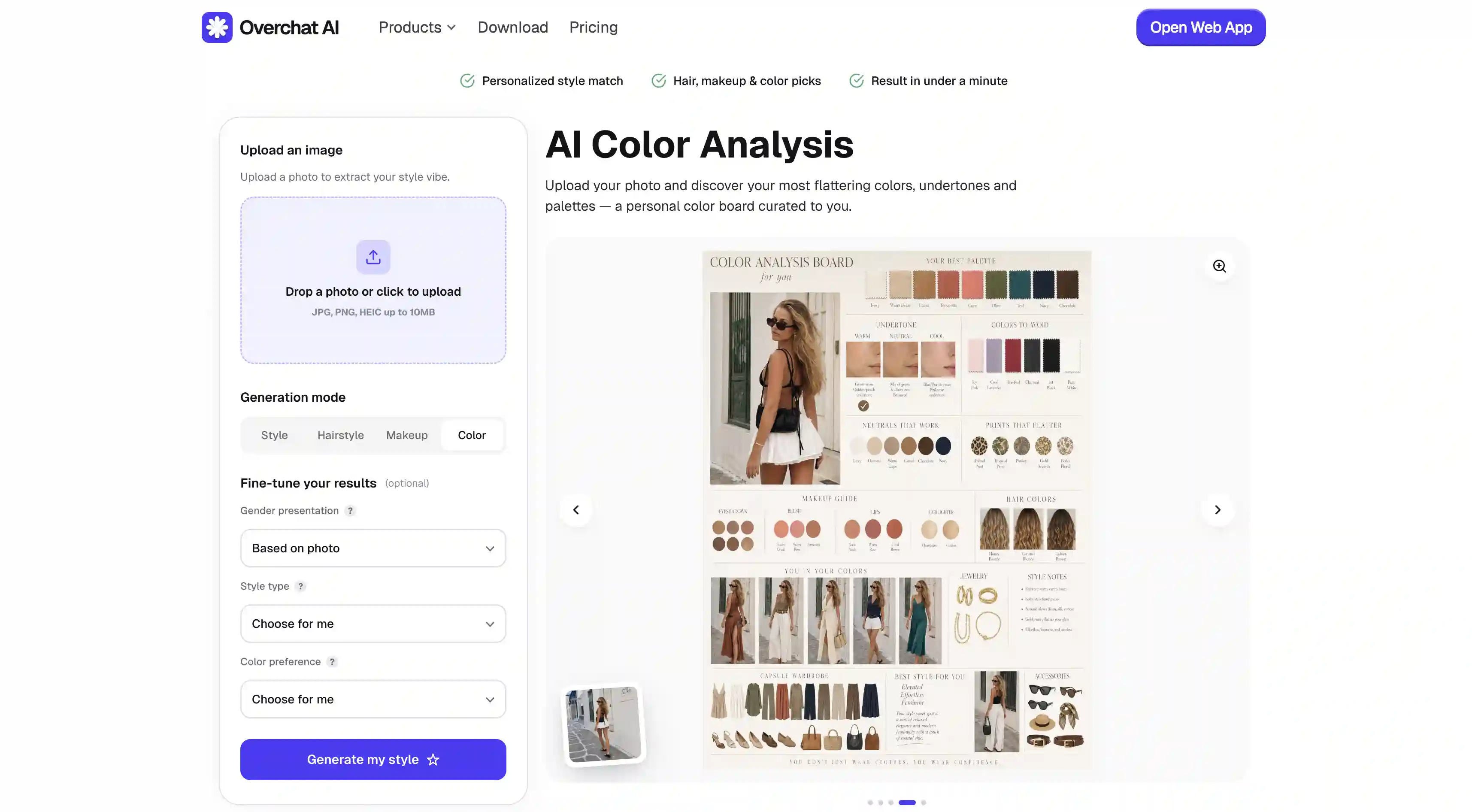 Overchat AI color analysis tool