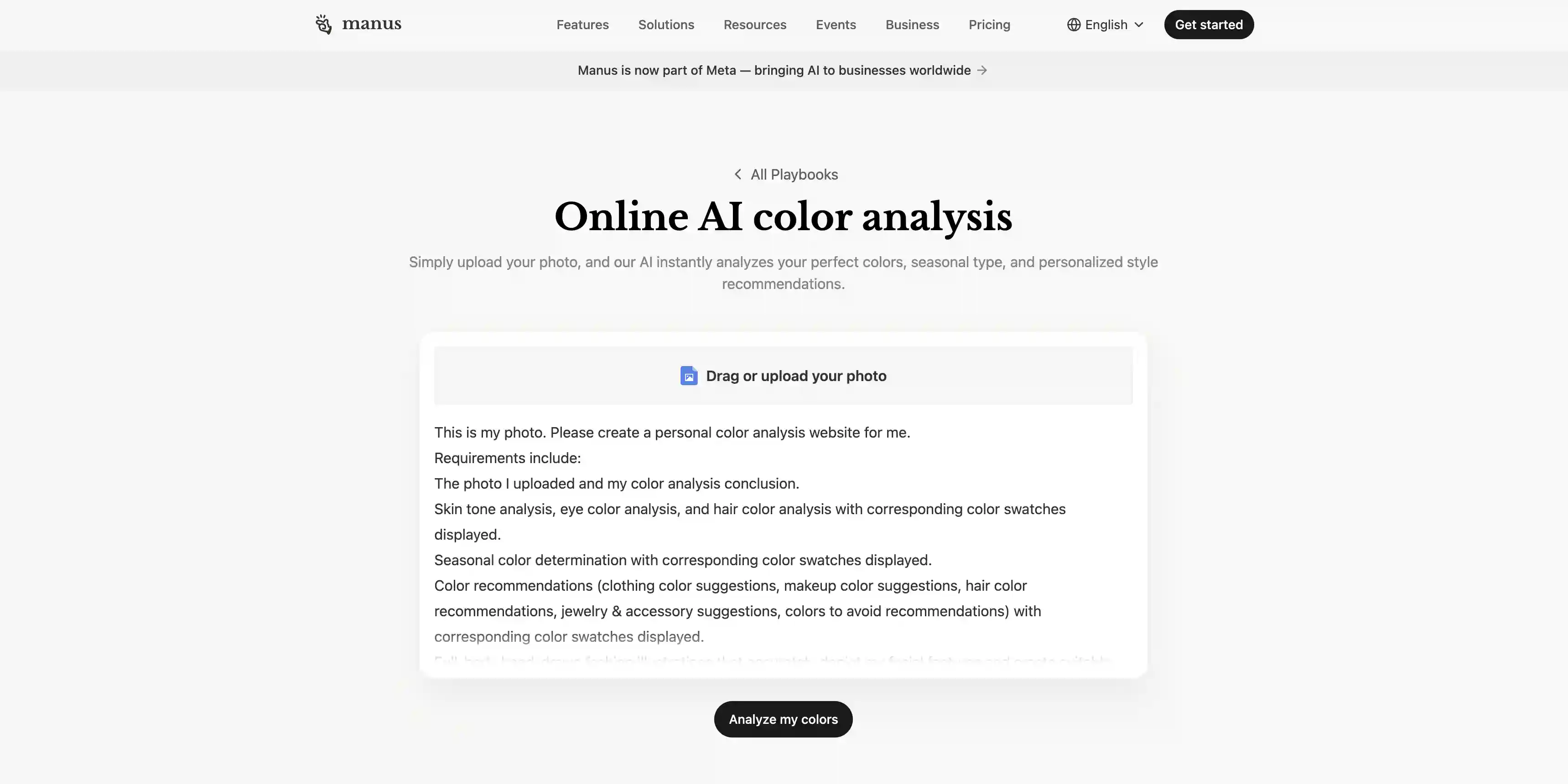 Manus AI color analysis tool