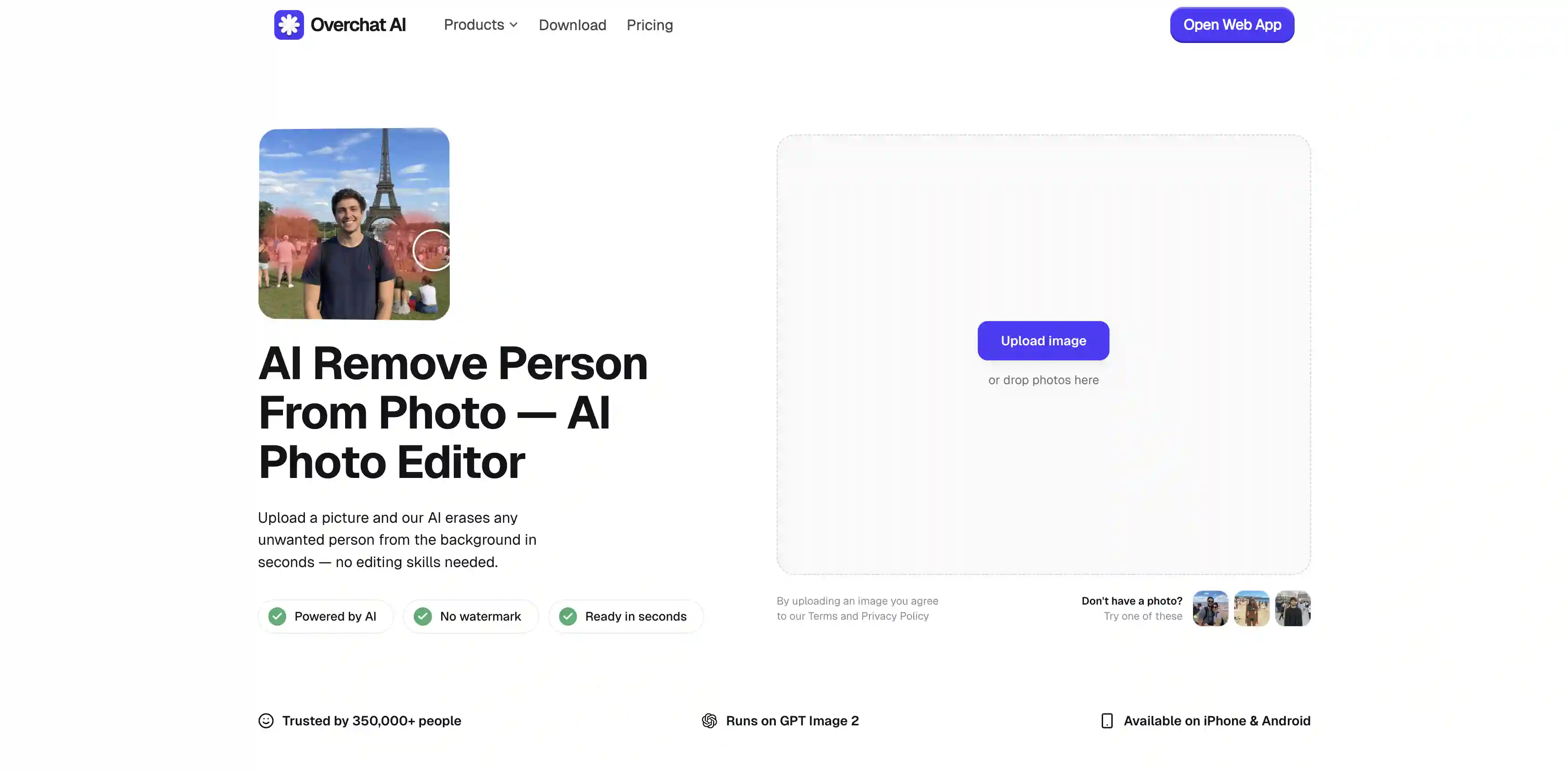 Overchat AI remove person from photo tool