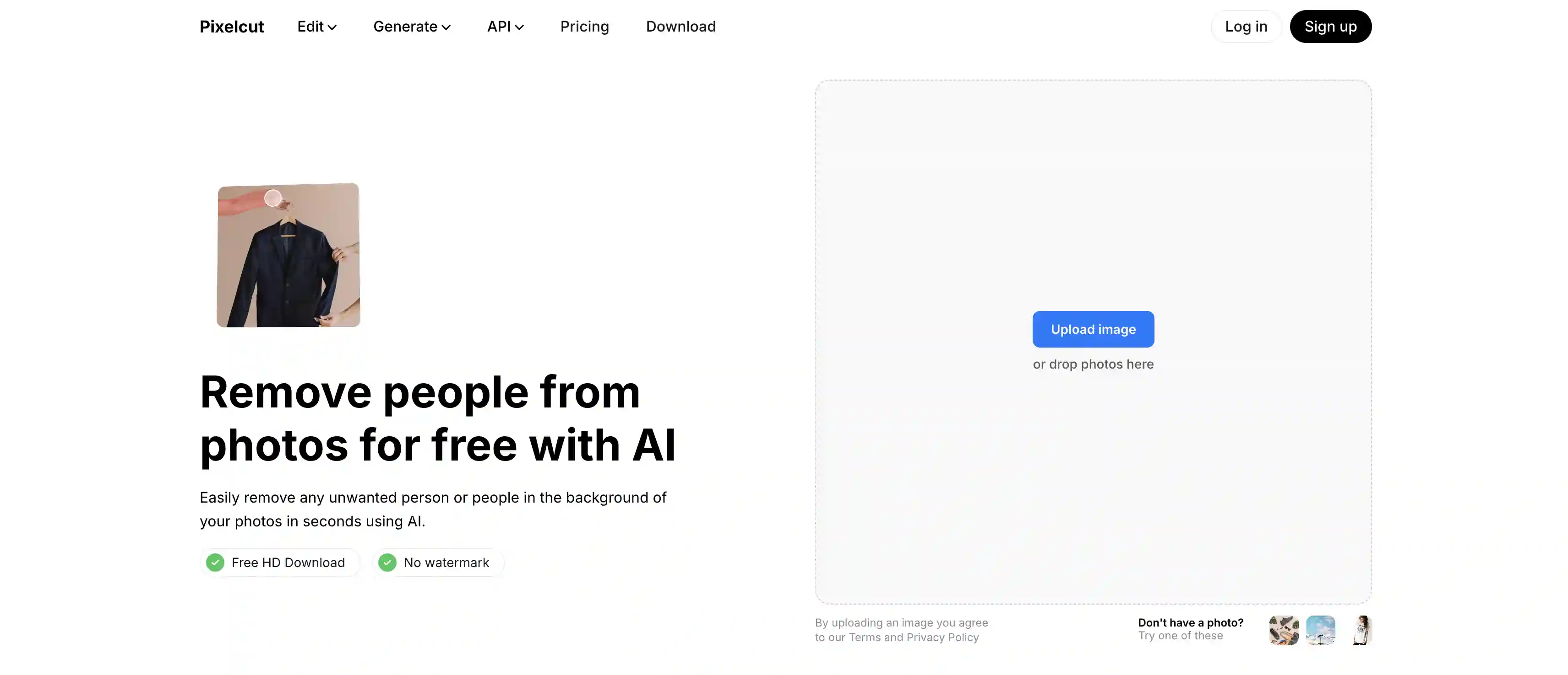 Pixelcut AI remove person from photo tool
