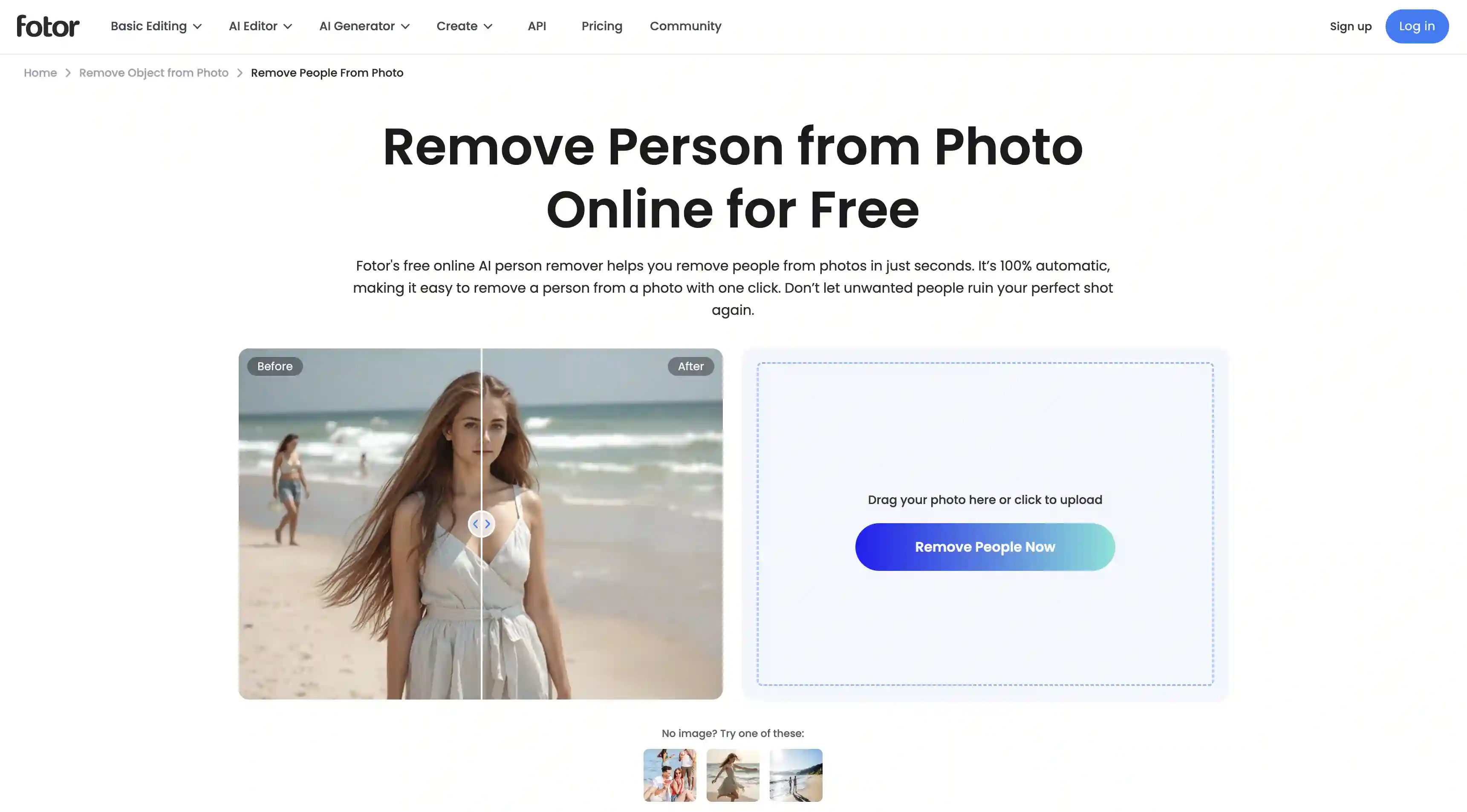 Fotor AI remove person from photo tool