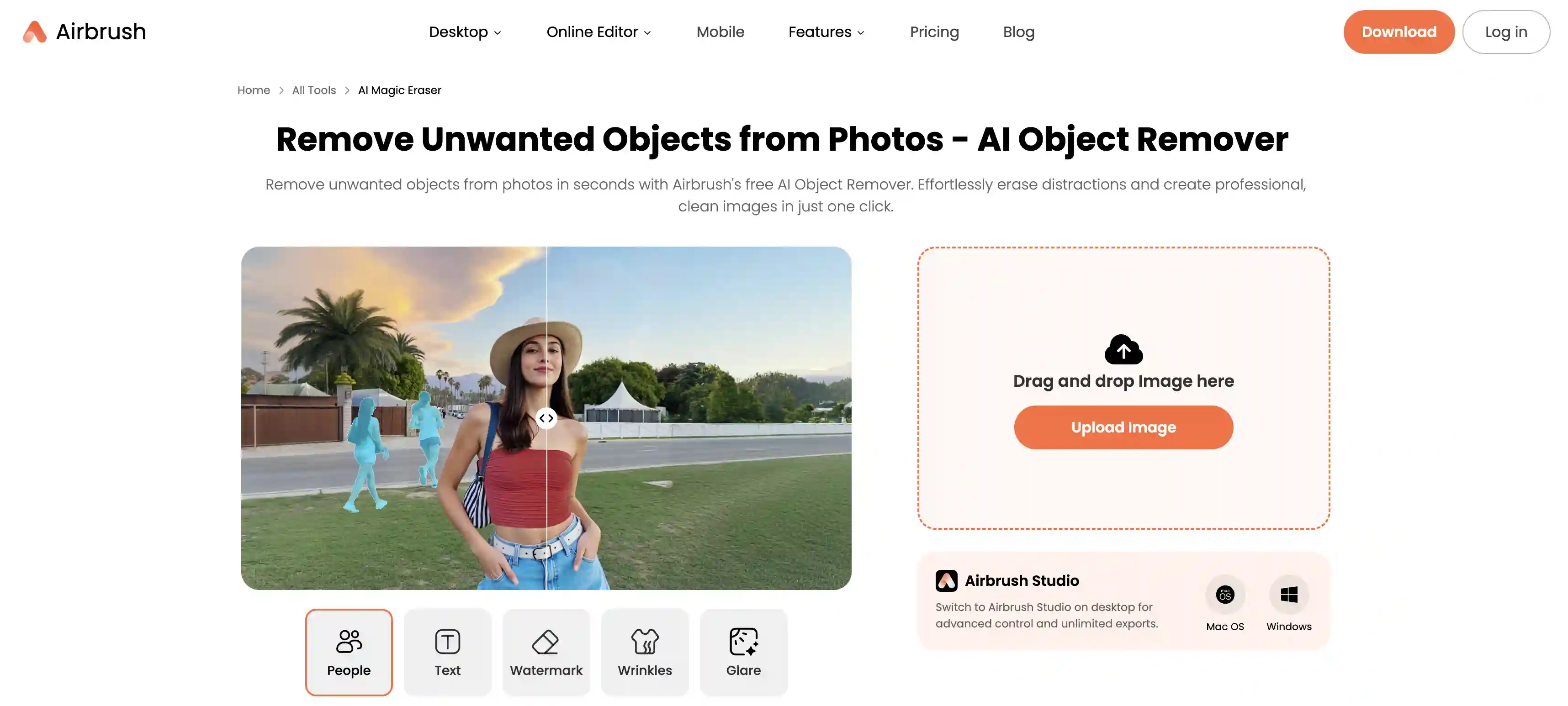 AirBrush AI remove person from photo tool