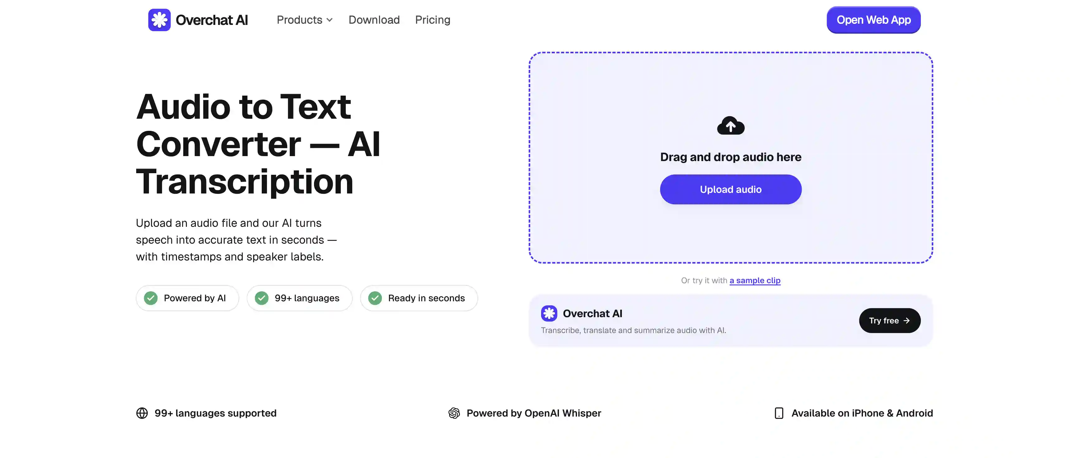 Overchat AI Audio to Text Converter