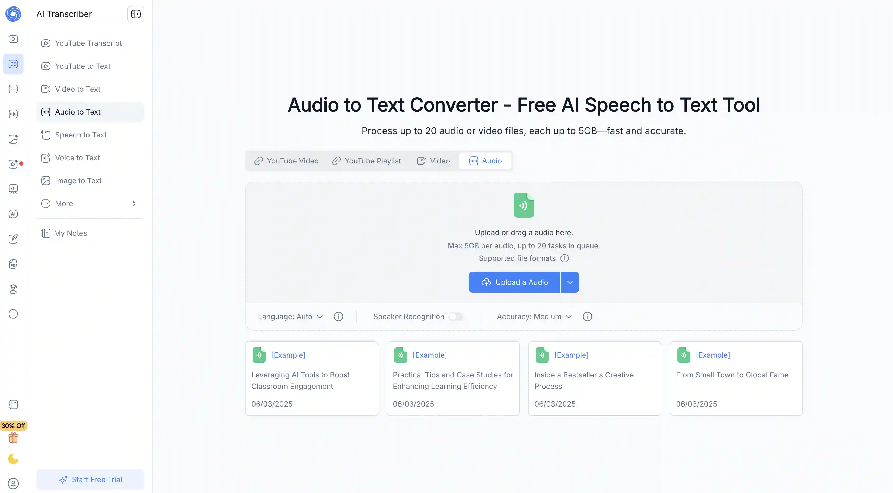 NoteGPT audio to text converter