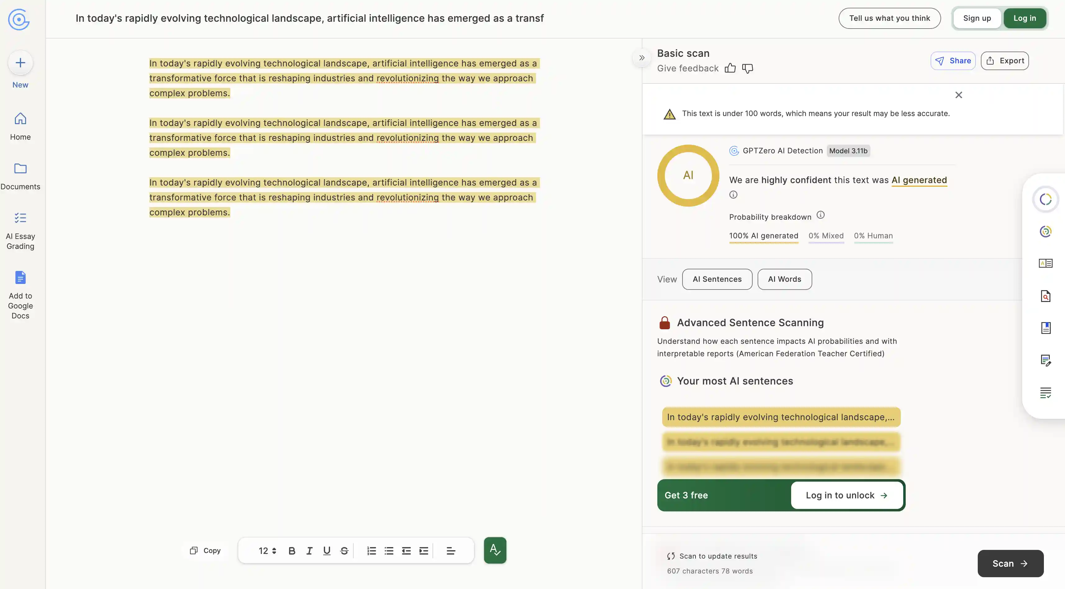 GPTZero AI detector