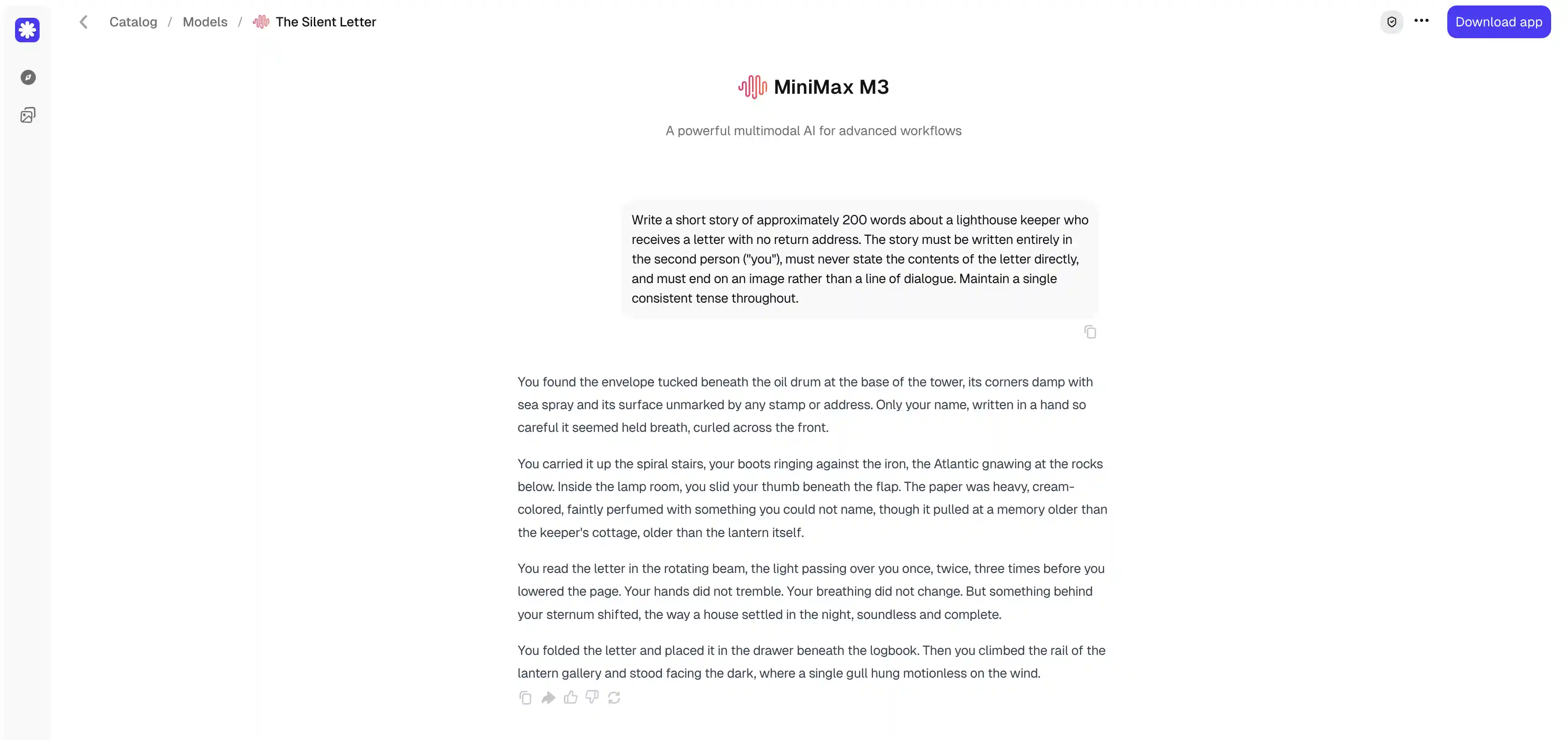 MiniMax M3 creative writing test result on Overchat AI