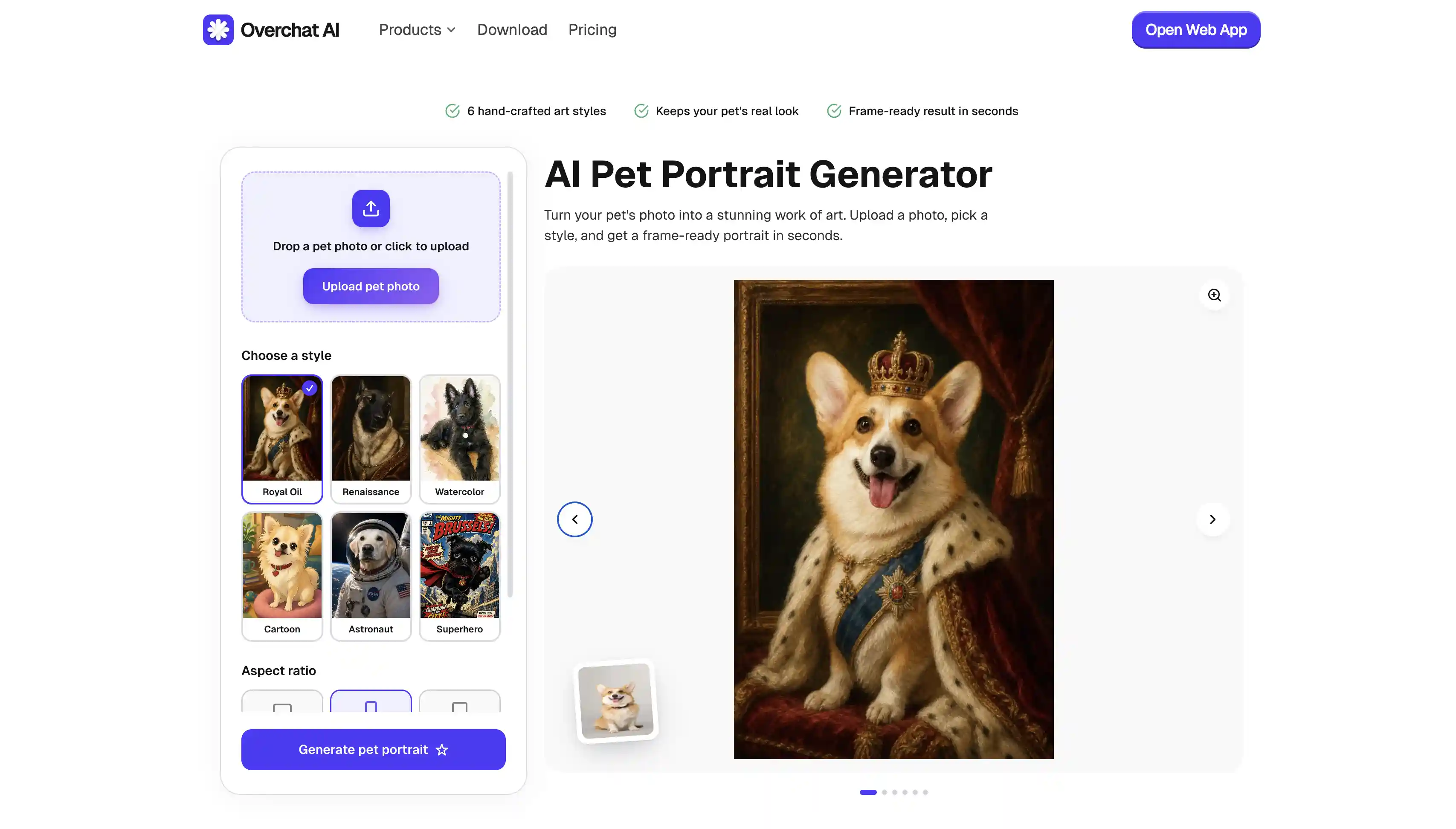 Overchat AI pet portrait generator