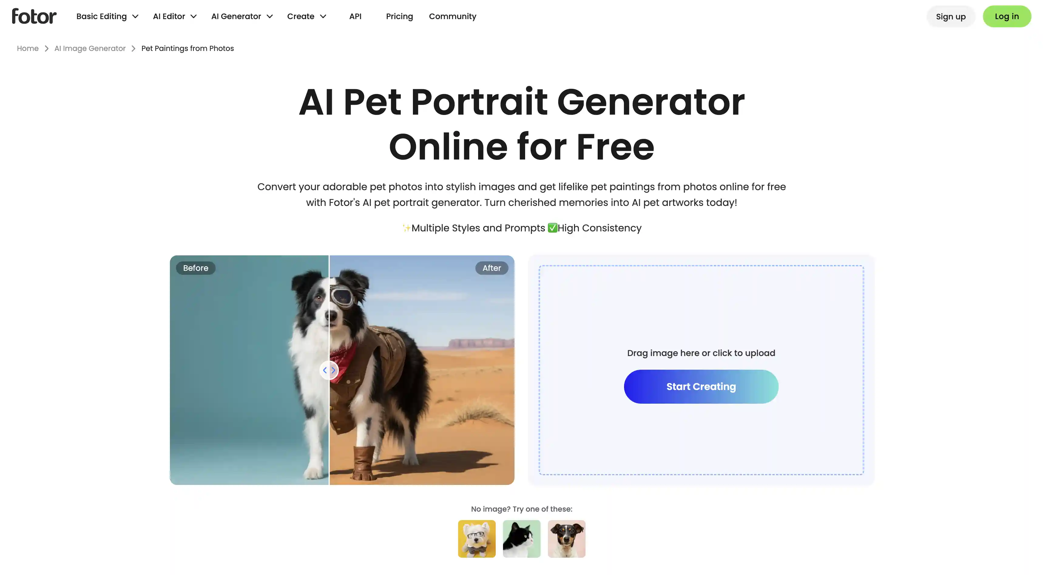 Fotor AI pet portrait generator