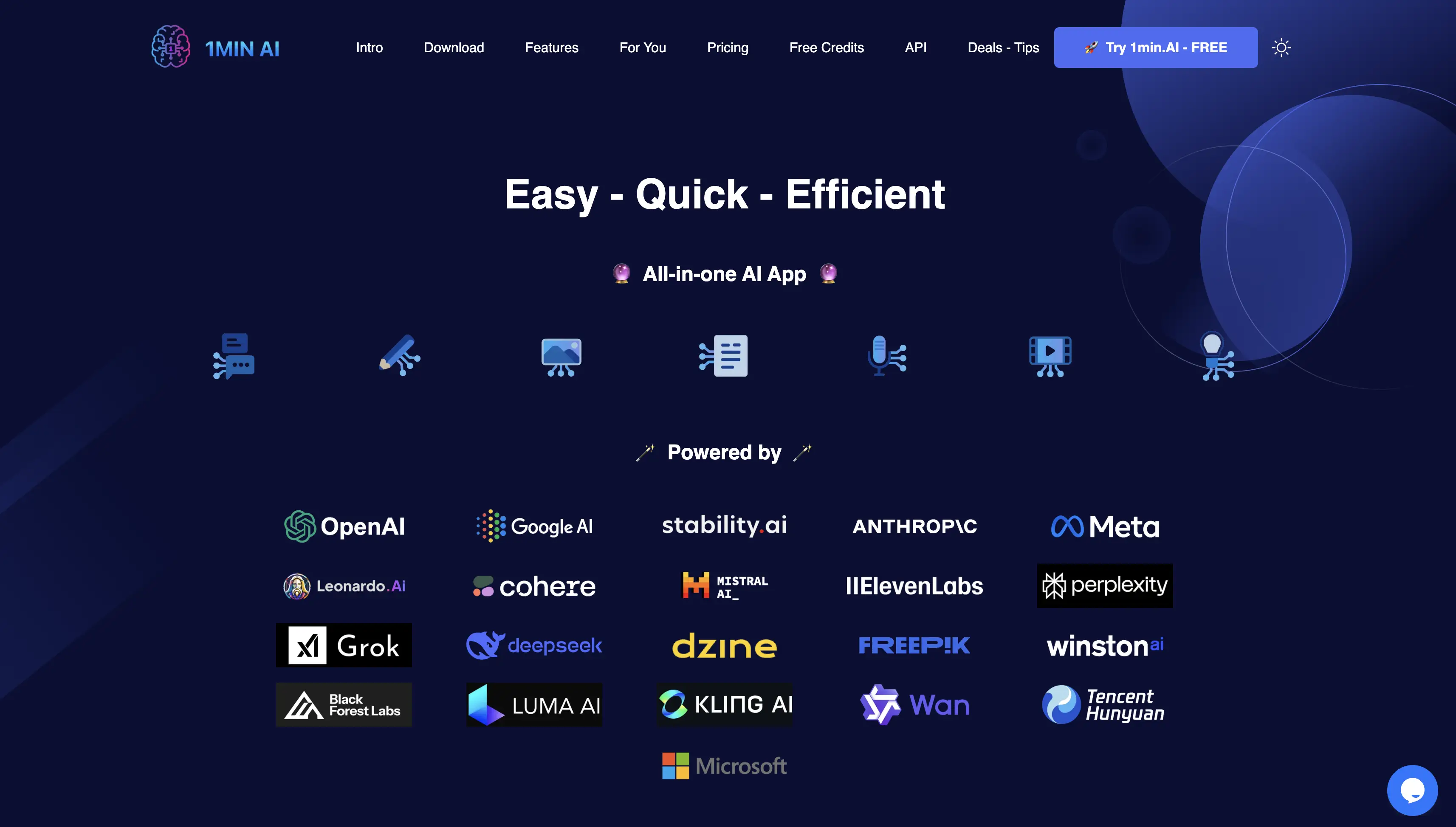 1minAI all-in-one AI app homepage
