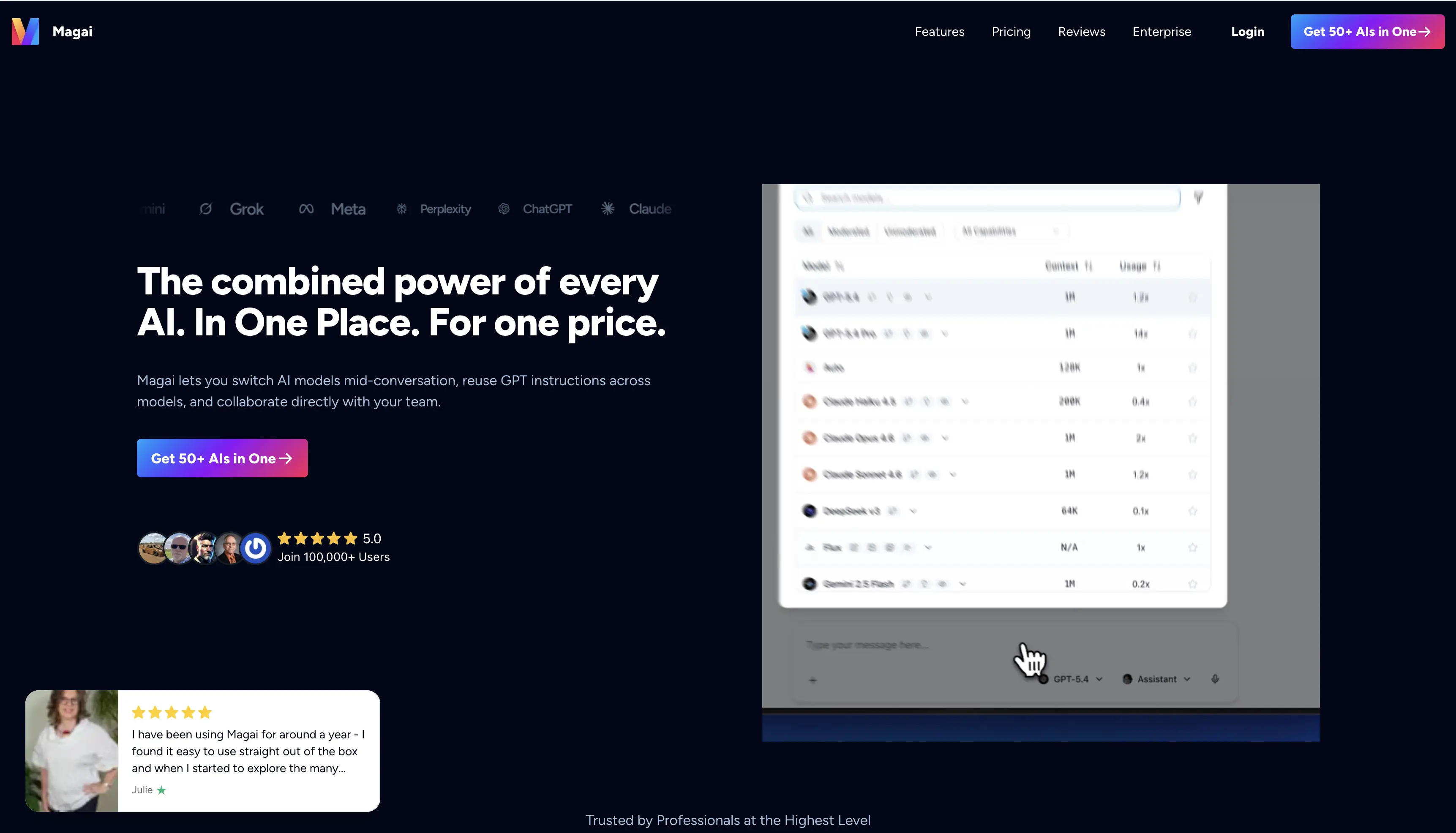 Magai all-in-one AI workspace homepage