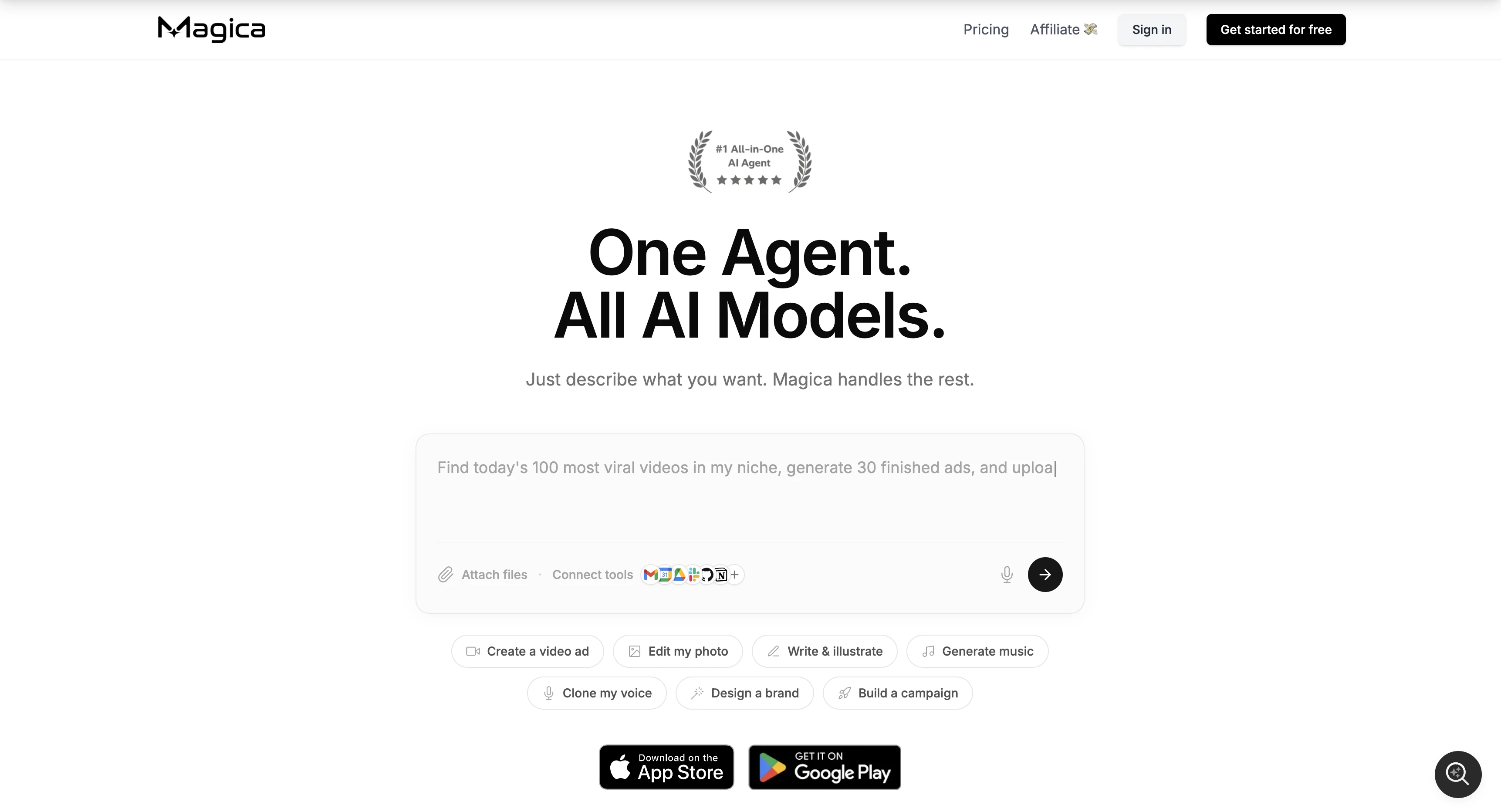 Magica (formerly Galaxy.ai) all-in-one AI homepage