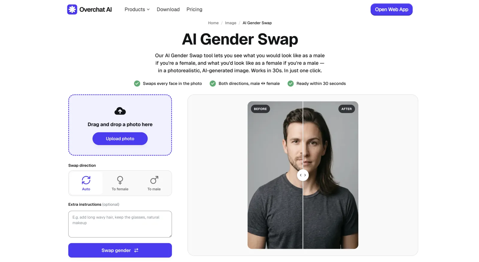 Overchat AI gender swap tool