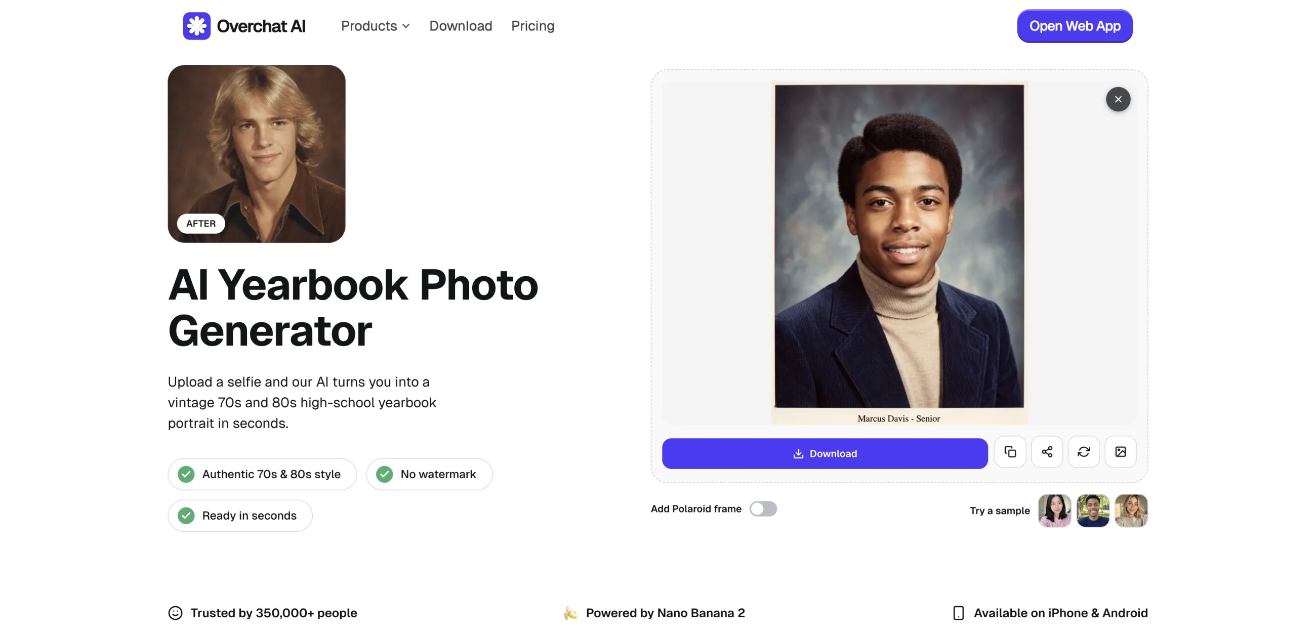 Overchat AI yearbook photo generator