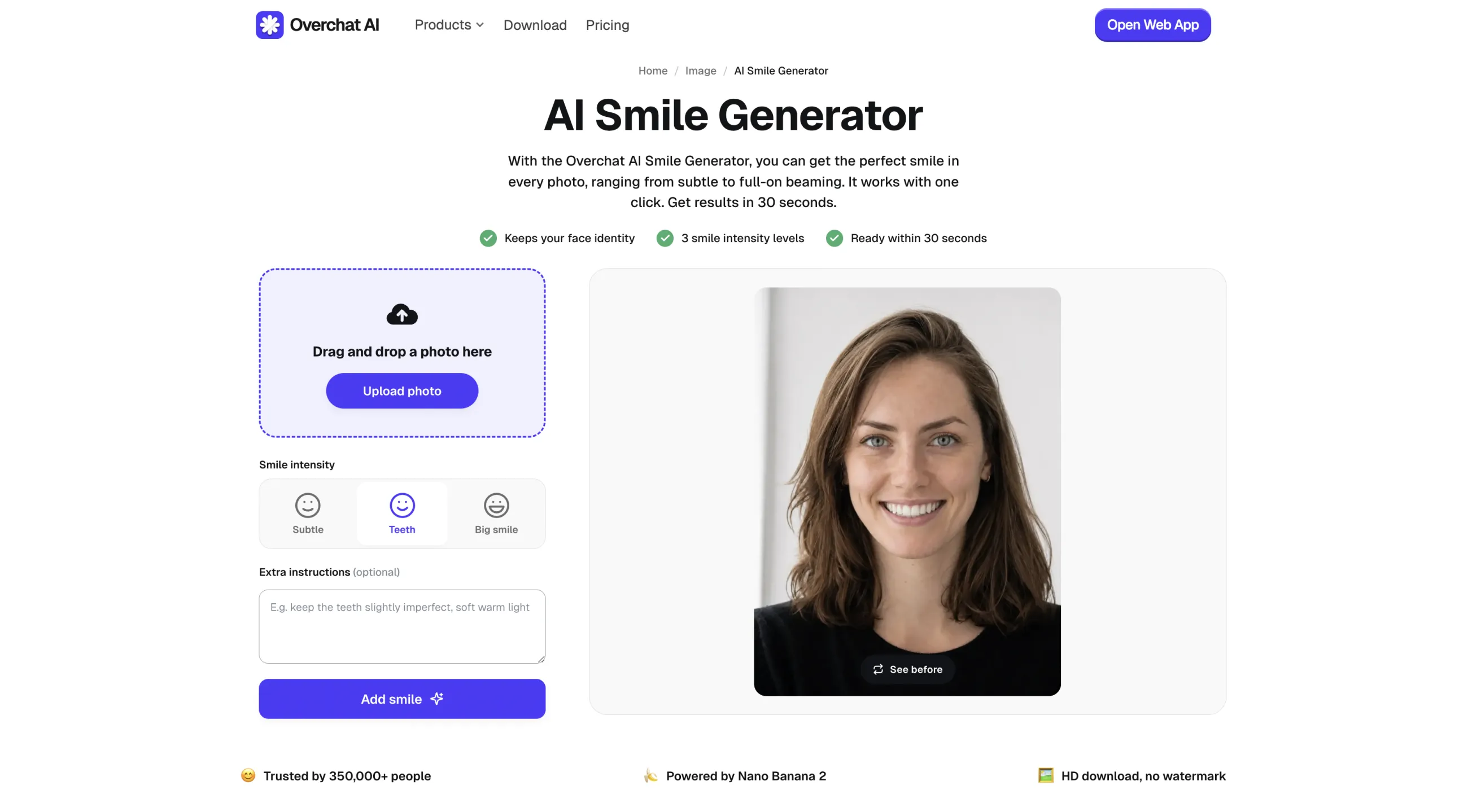 Overchat AI smile generator