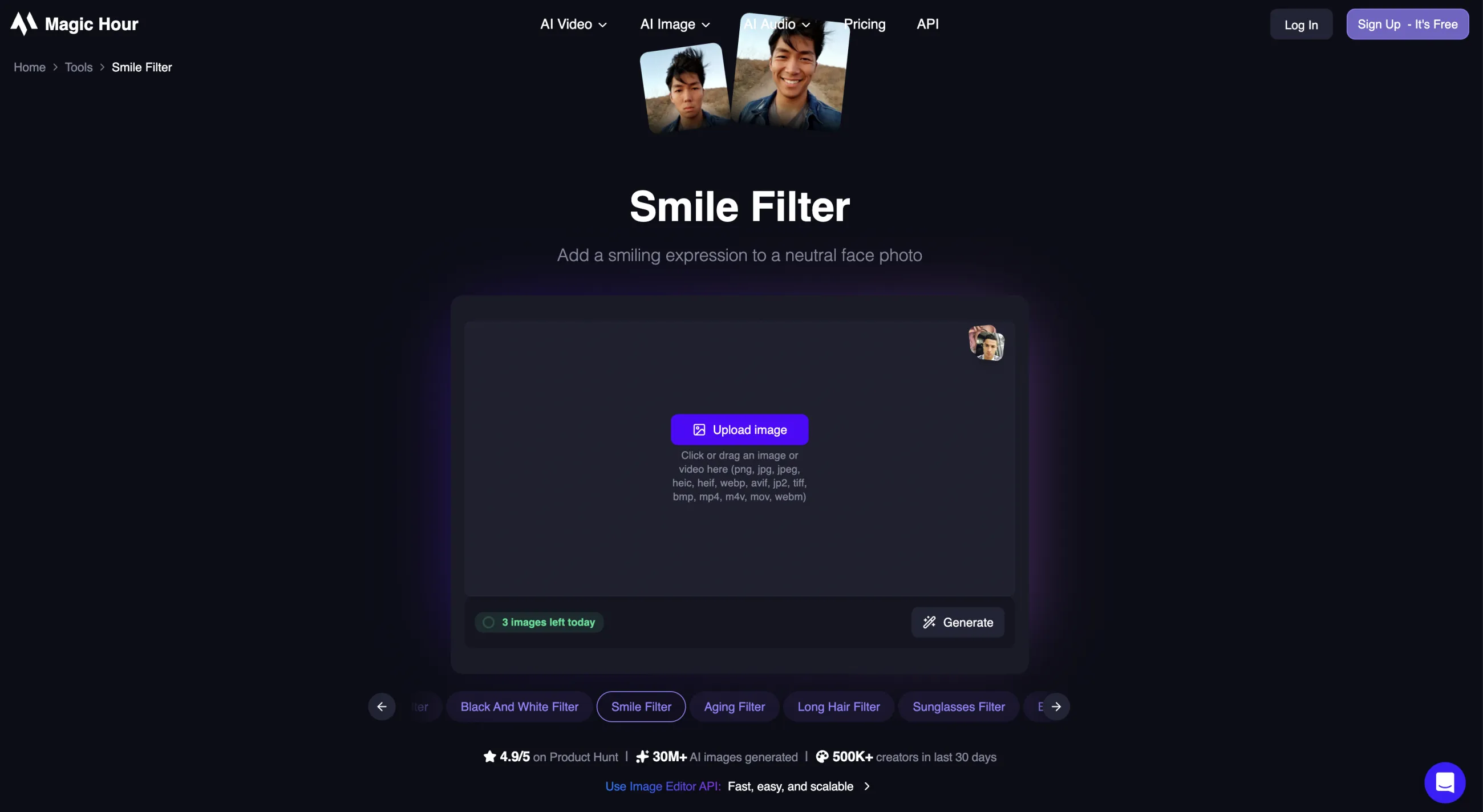 Magic Hour AI smile filter