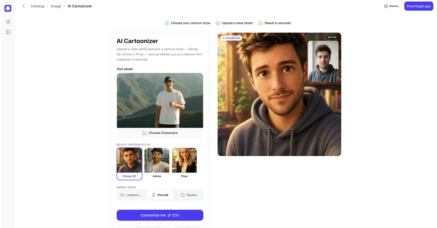 A photo uploaded into the Overchat AI Cartoonizer