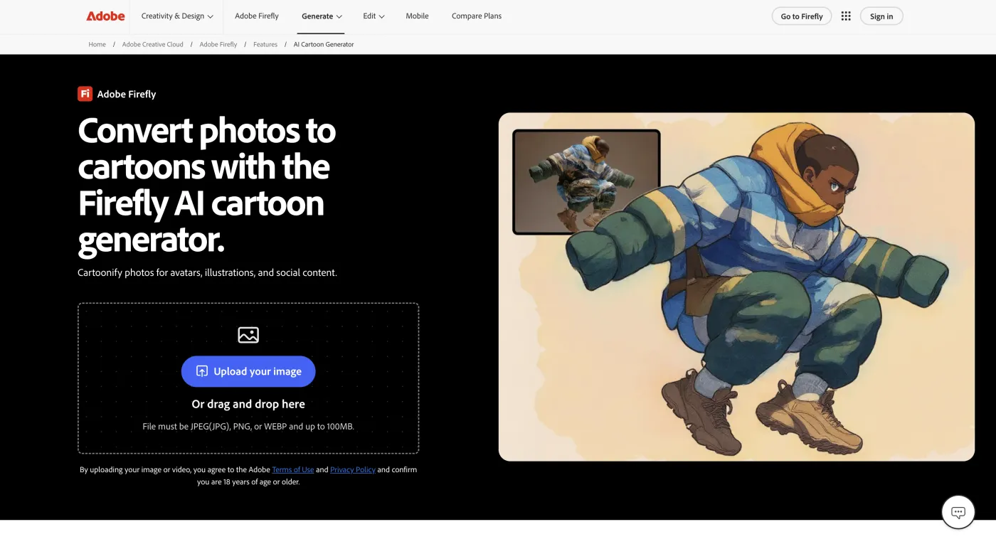 Adobe Firefly AI cartoon generator