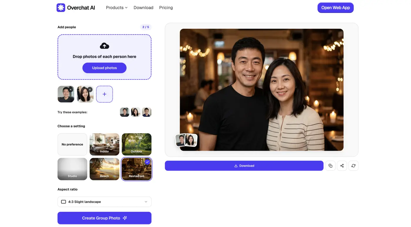 AI family photo result in a restaurant