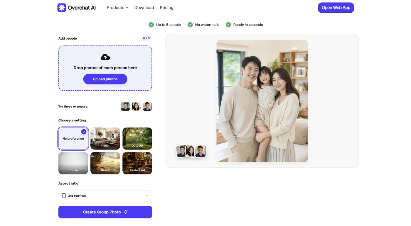 Overchat AI Family Photo Generator open in the browser
