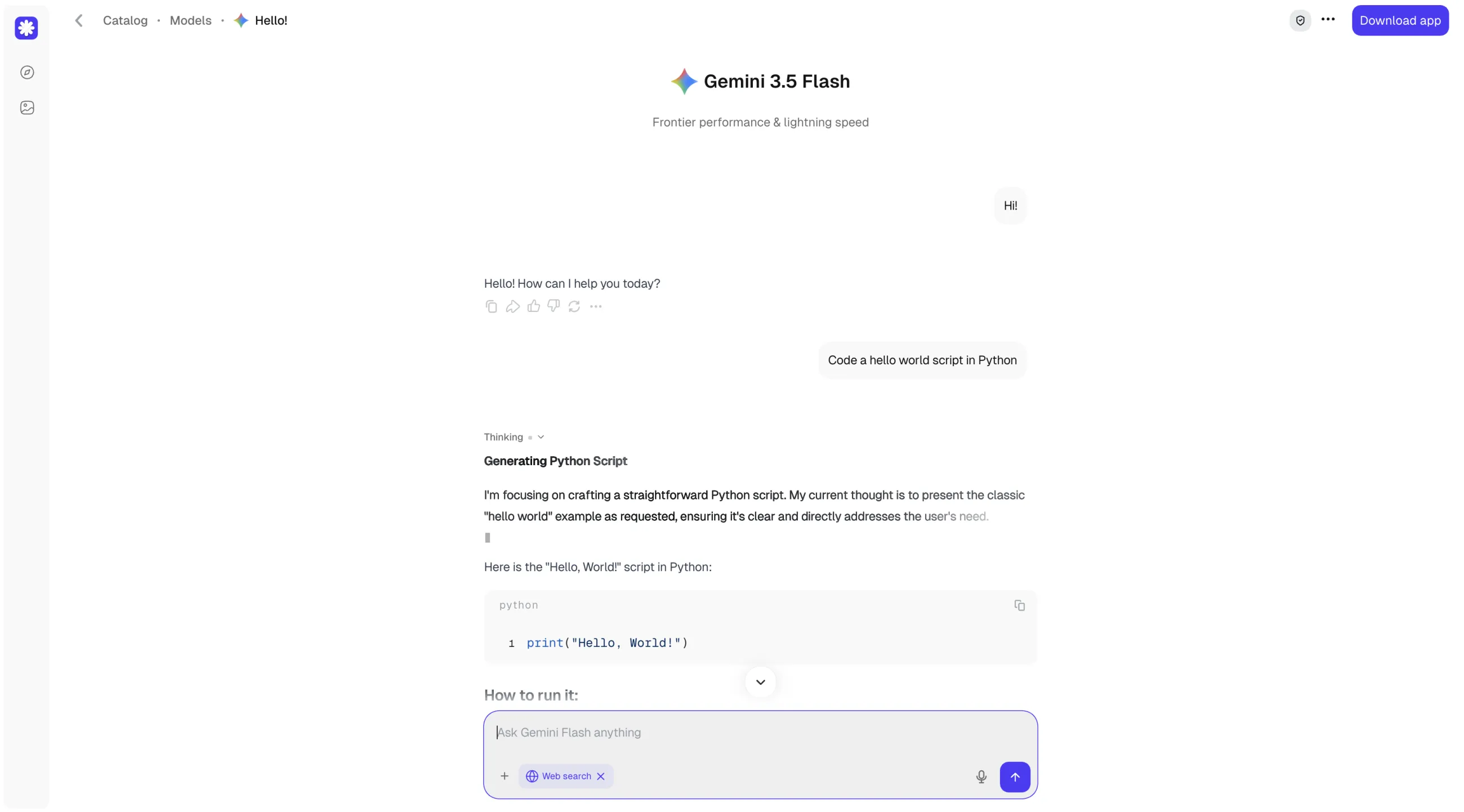 Overchat AI chat running Gemini 3.5 Flash