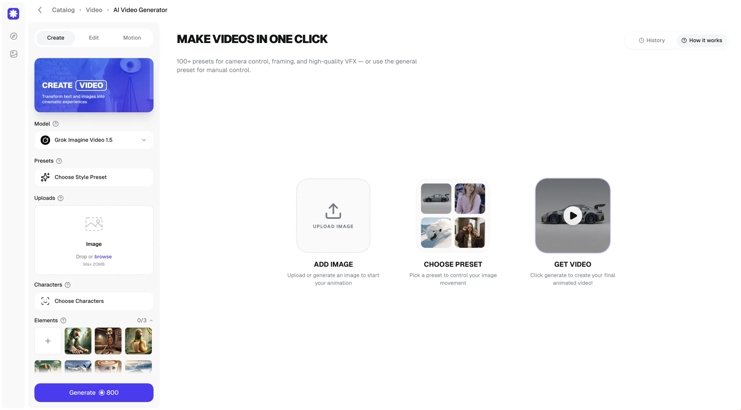 Overchat AI's AI Video Generator with dedicated controls