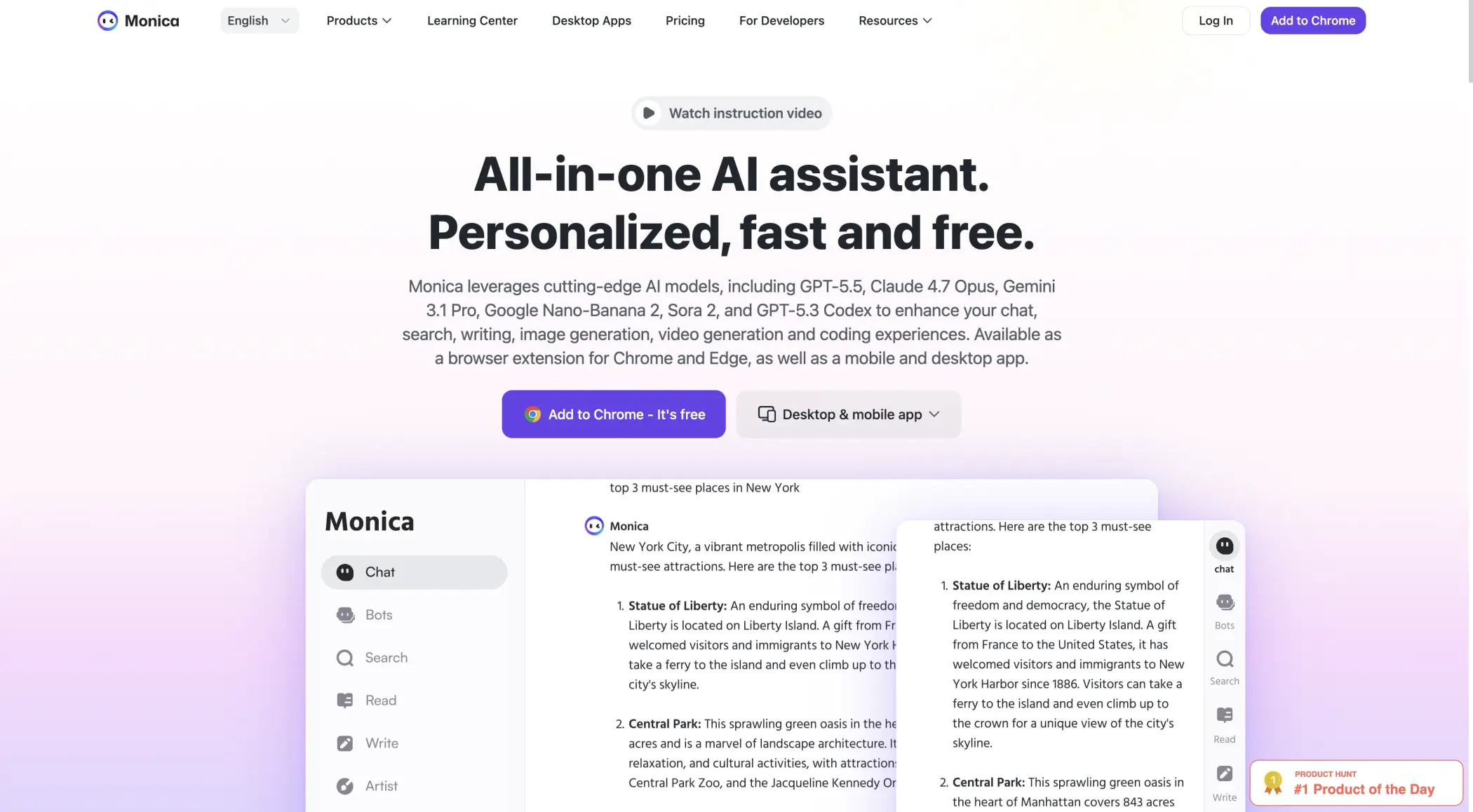 Monica AI homepage