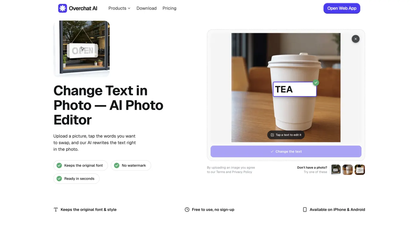 Tapping the text region on the cup to start editing it