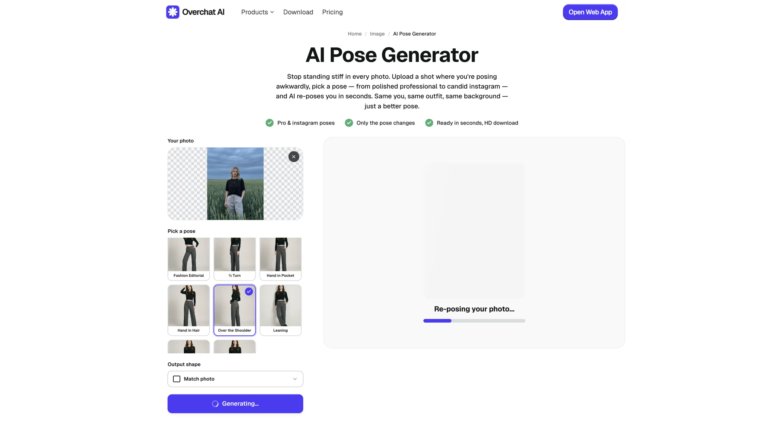 Overchat AI re-posing the photo
