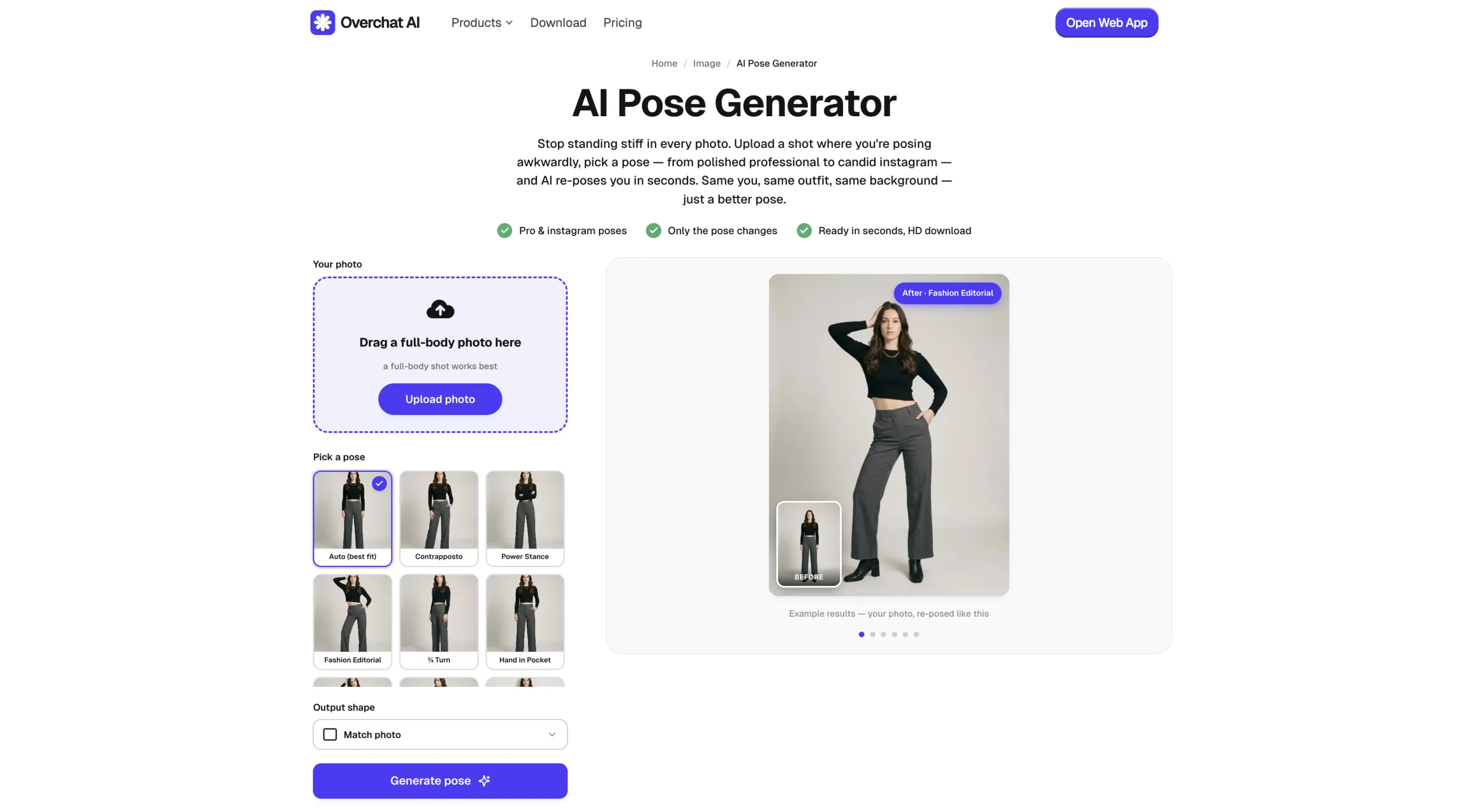 Uploading a photo to the Overchat AI Pose Generator
