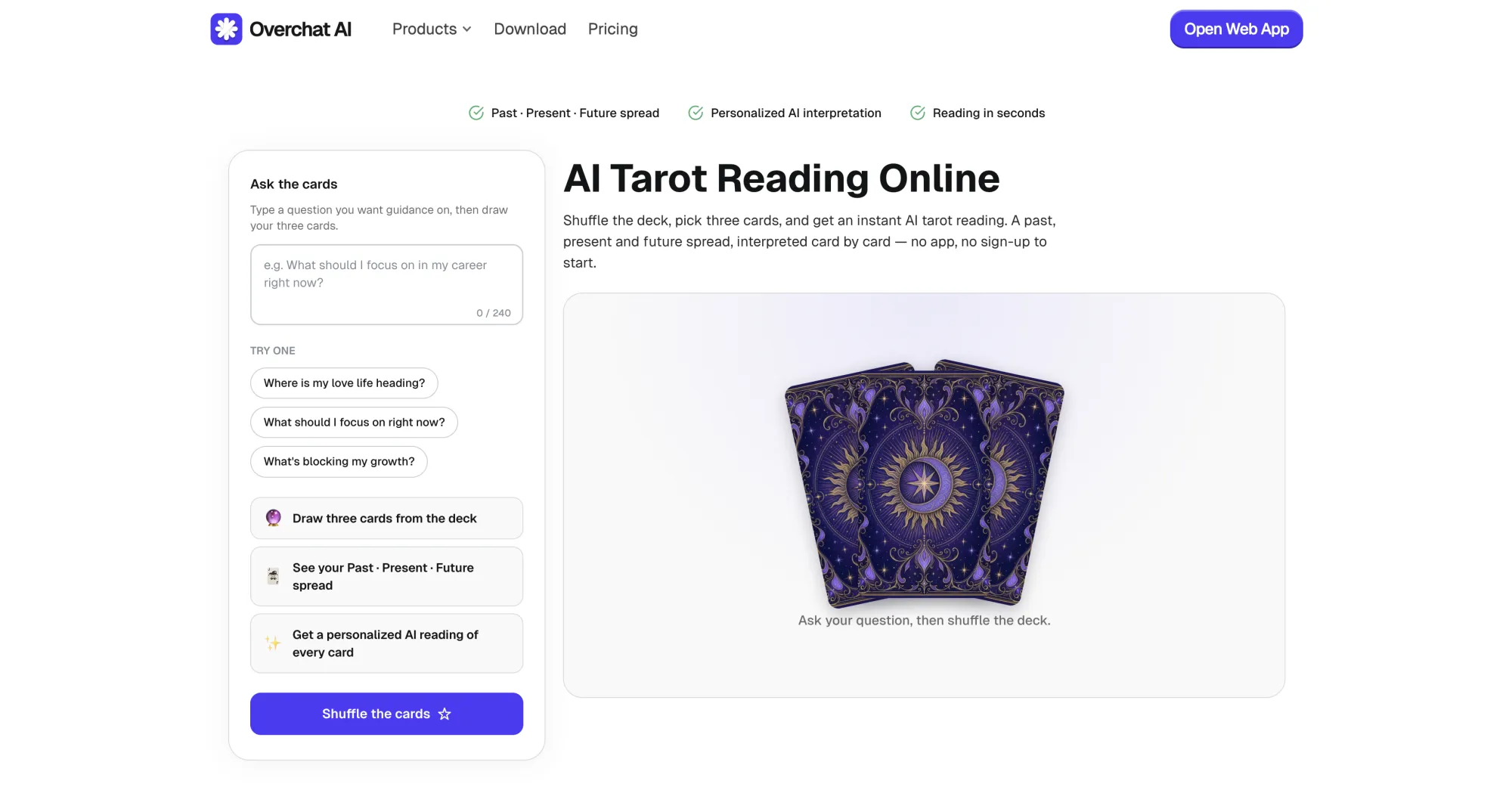 Overchat AI tarot card reader
