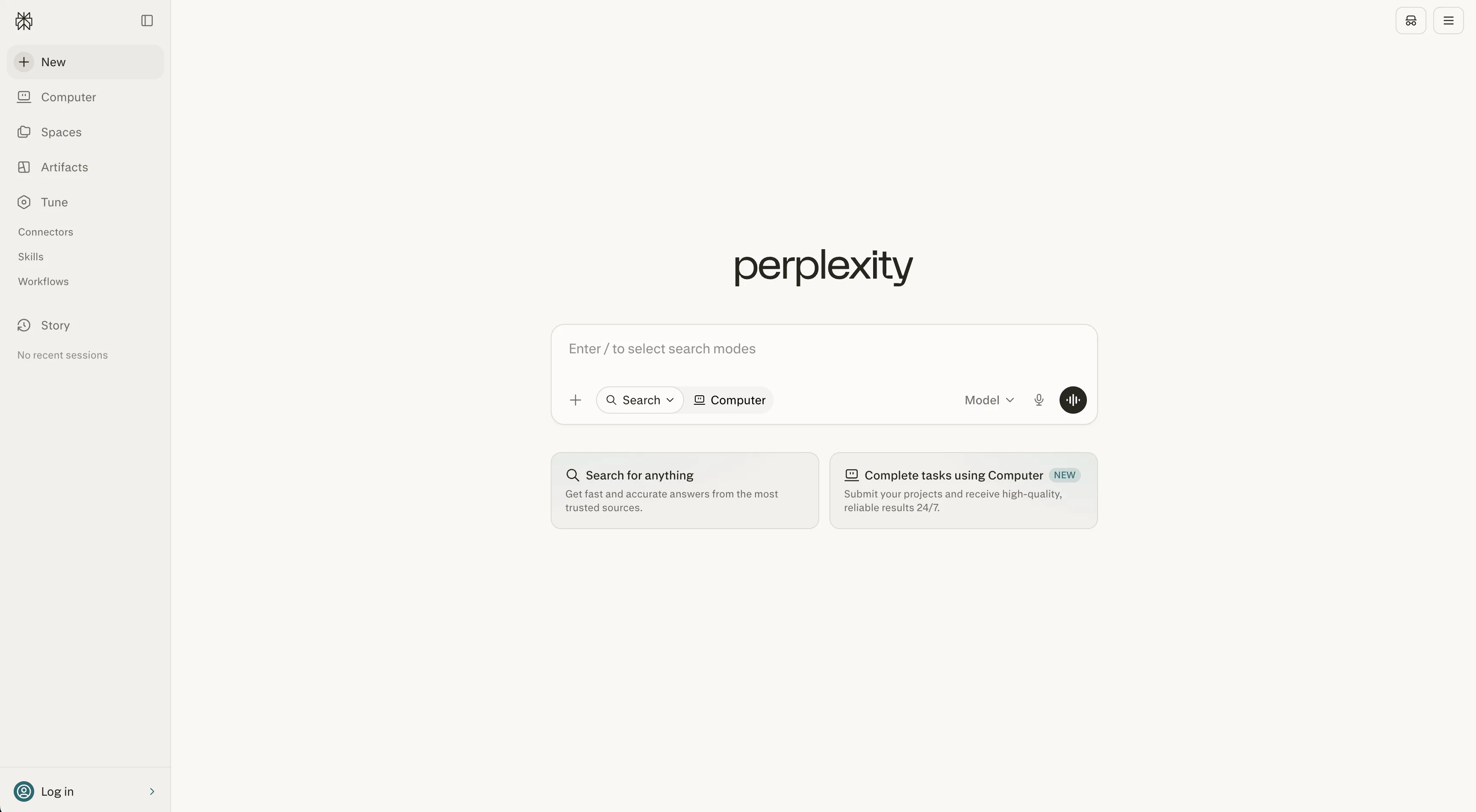 Perplexity AI homepage