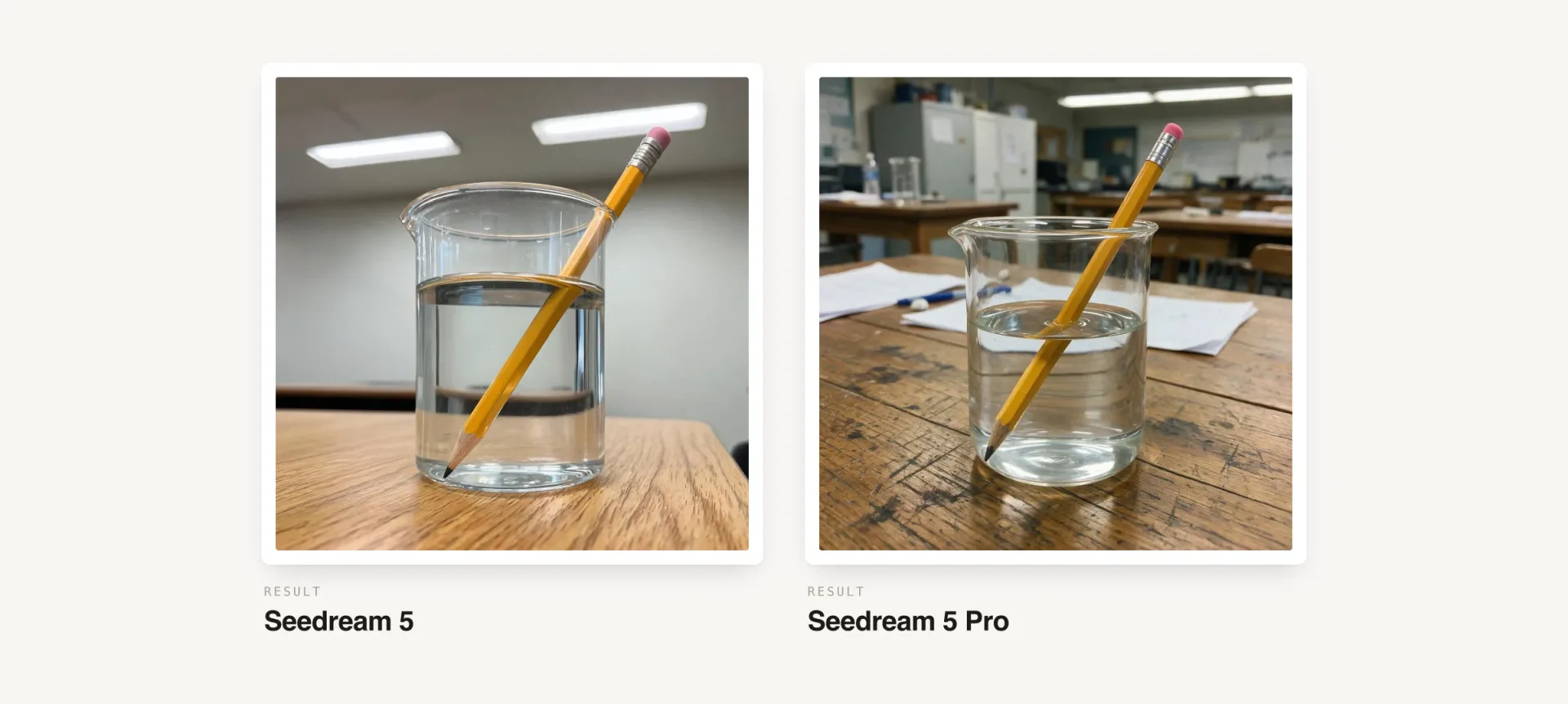 Seedream 5 vs Seedream 5 Pro — refraction in water