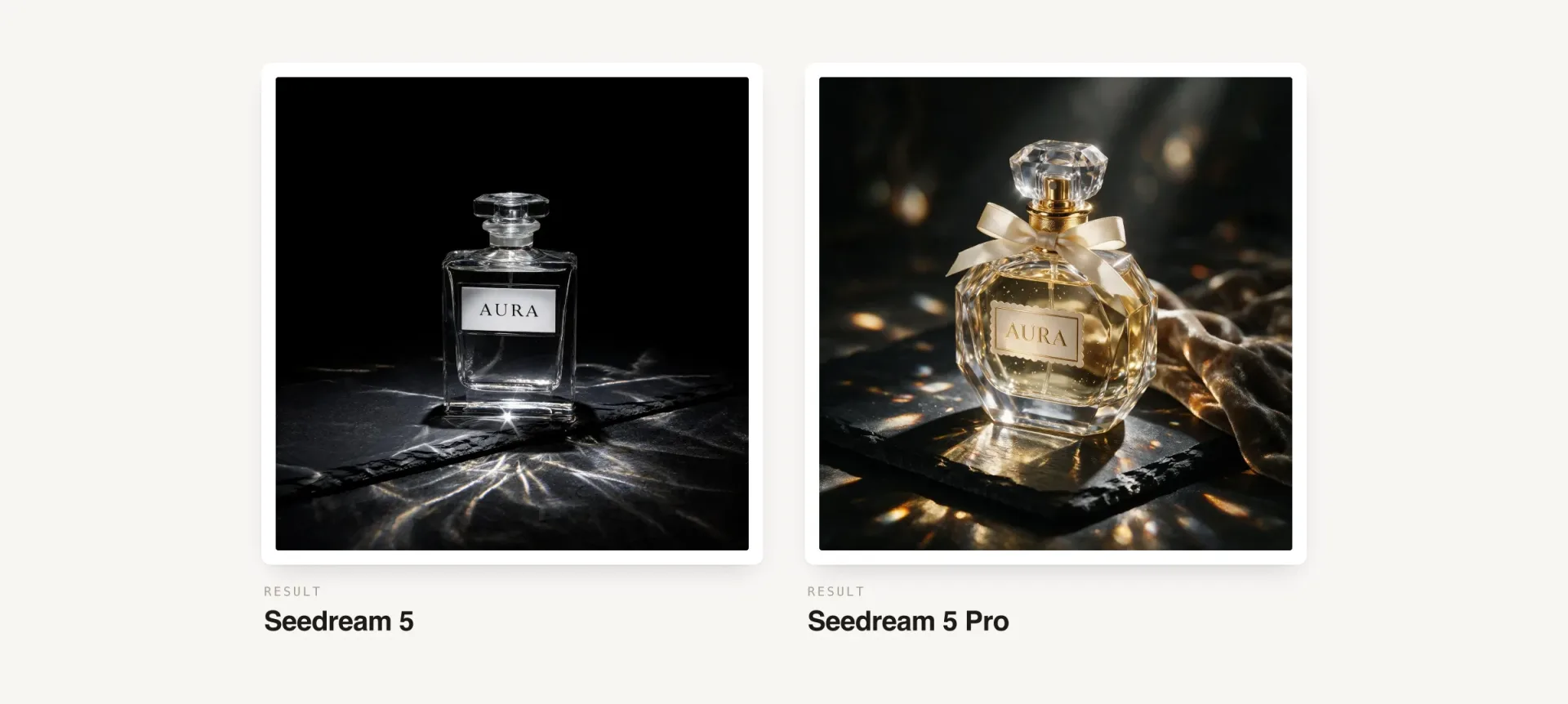 Seedream 5 vs Seedream 5 Pro — glass and caustics