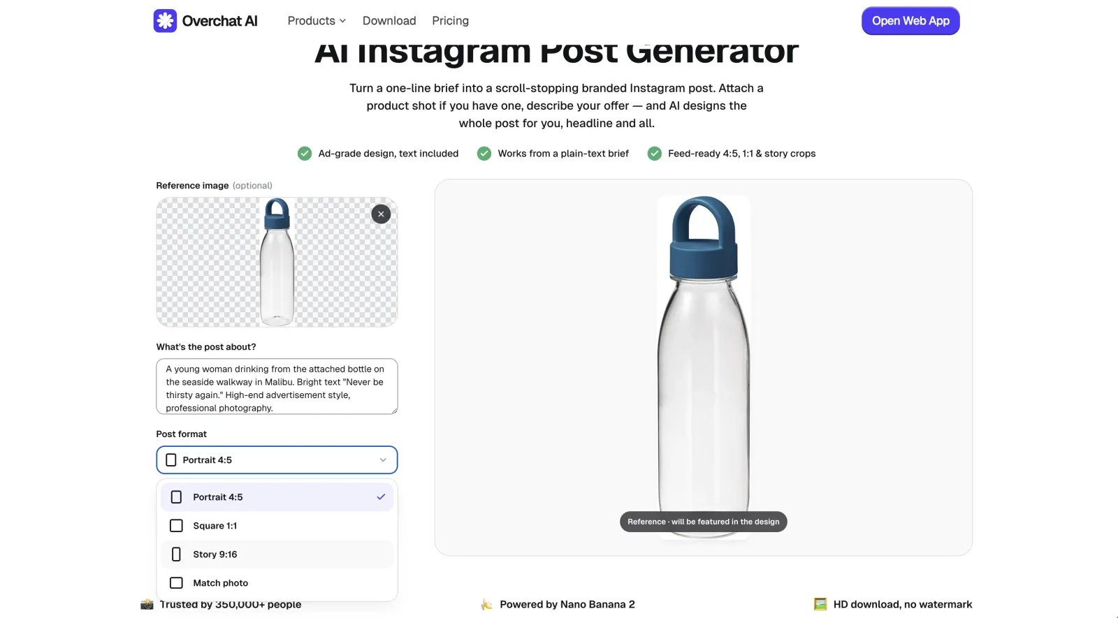 Choosing the aspect ratio for the Instagram post