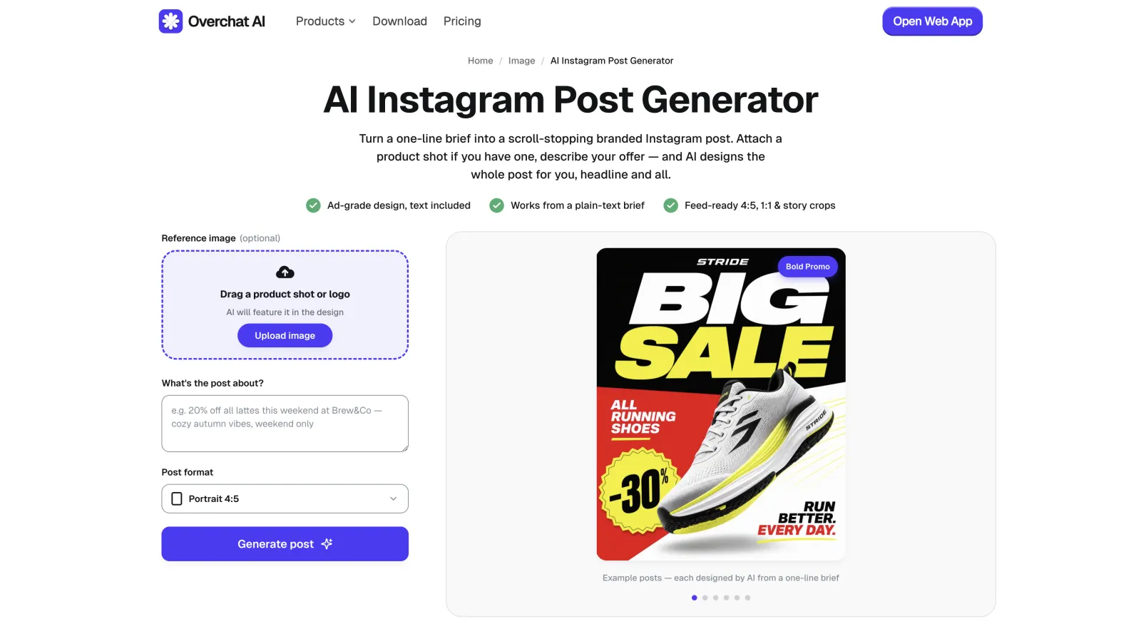 Overchat AI Instagram Post Generator open in the browser