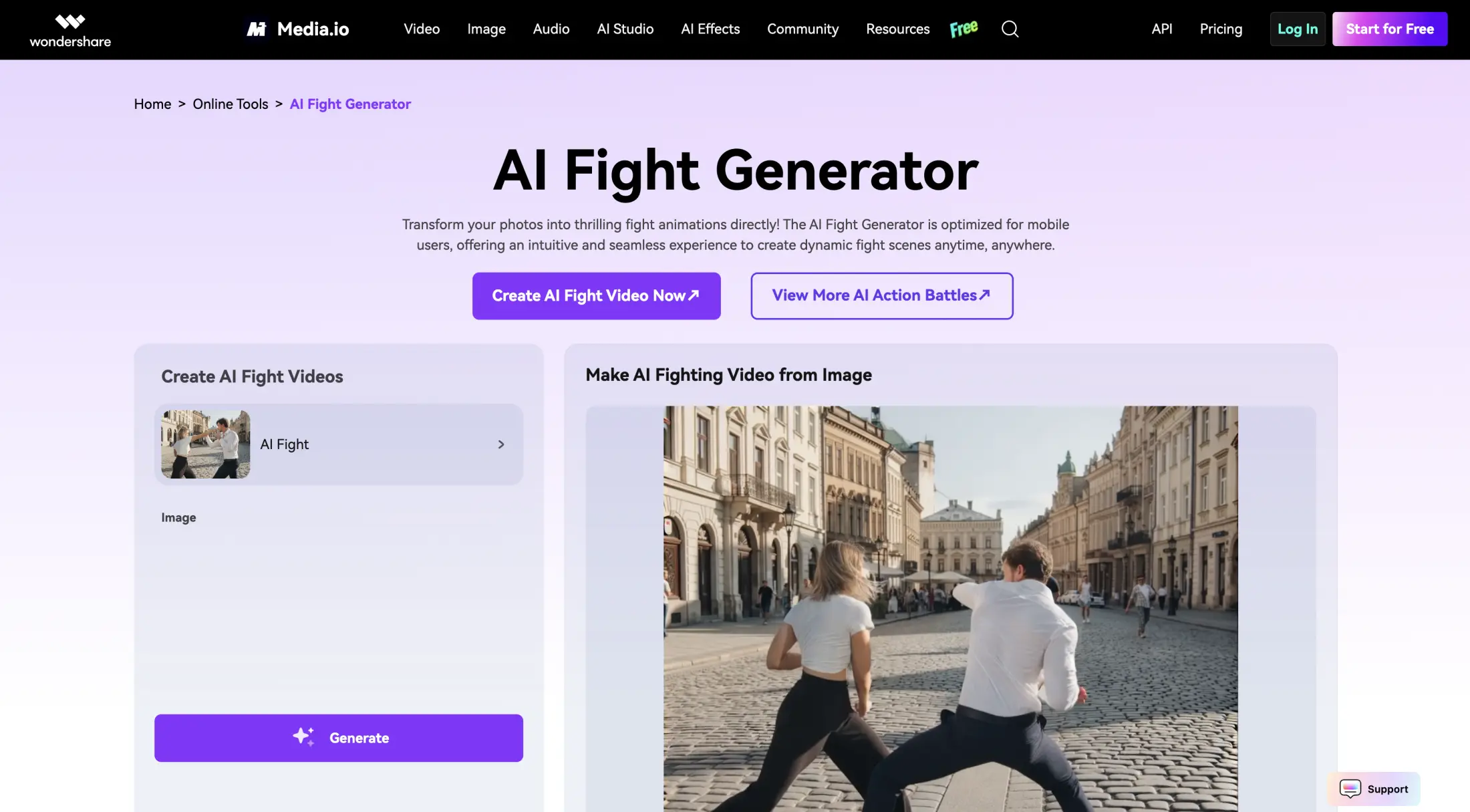 Media.io AI fight generator