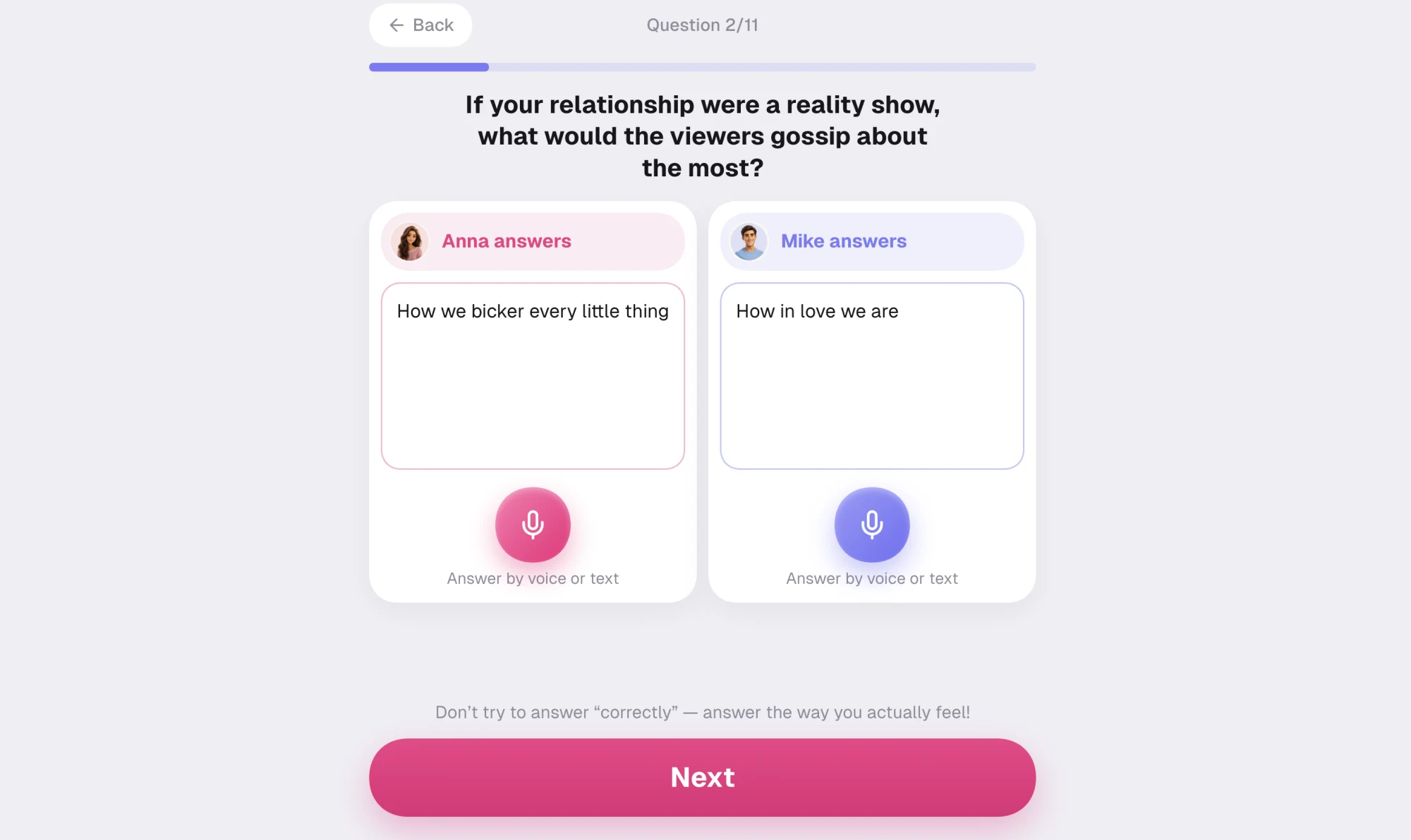 Second open-ended question asking what viewers of your relationship would gossip about