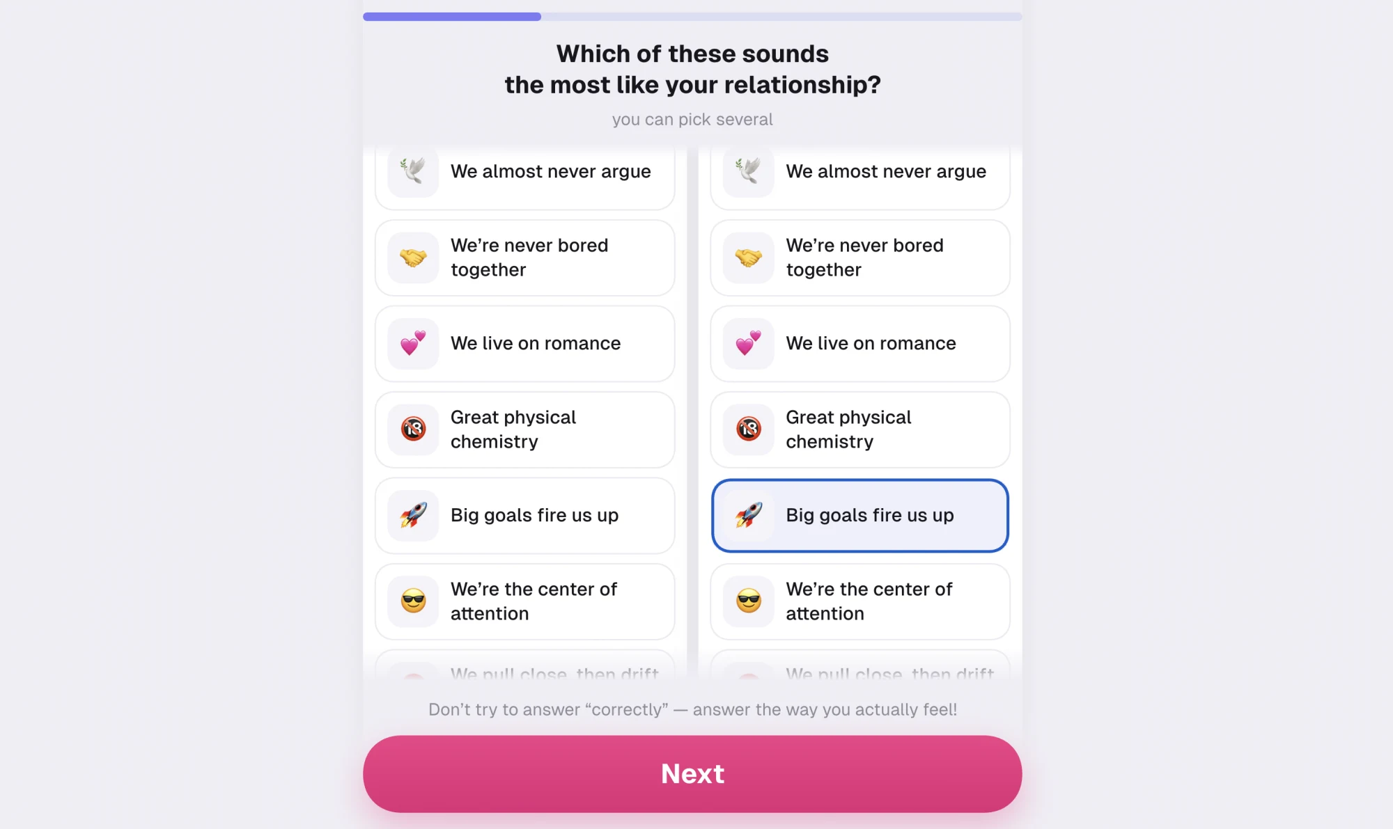 Multiple-choice screen listing options such as 