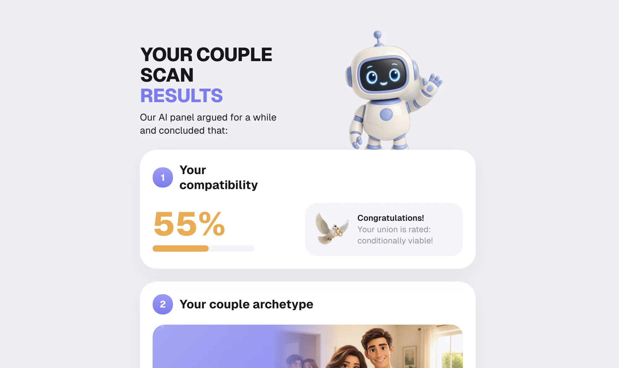 Results screen showing the overall compatibility score