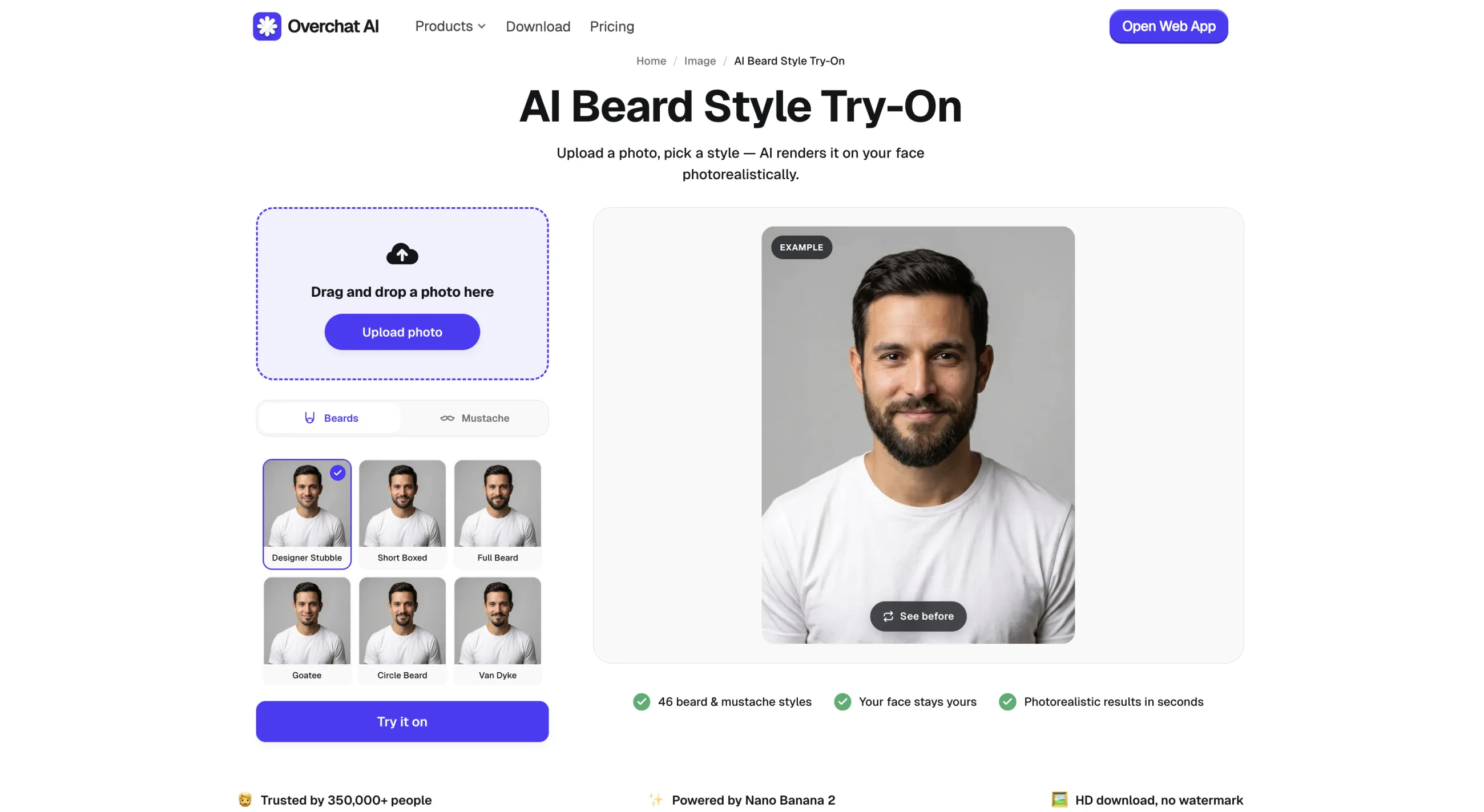 Overchat AI Beard Style Try-On open in a browser
