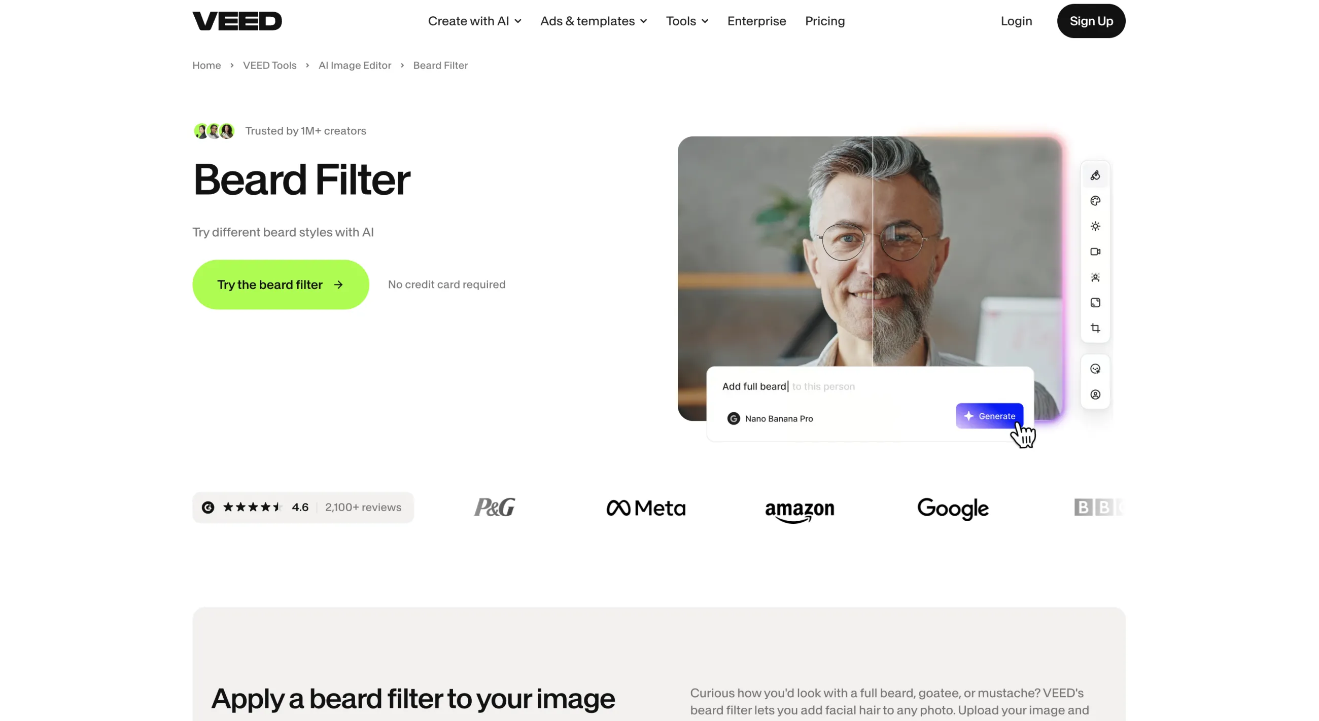 VEED Beard Filter with a prompt-based beard edit example