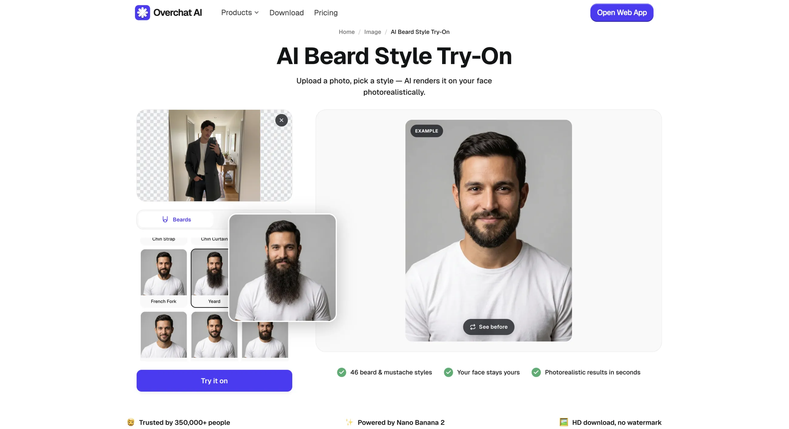 Previewing and selecting a beard style in Overchat AI