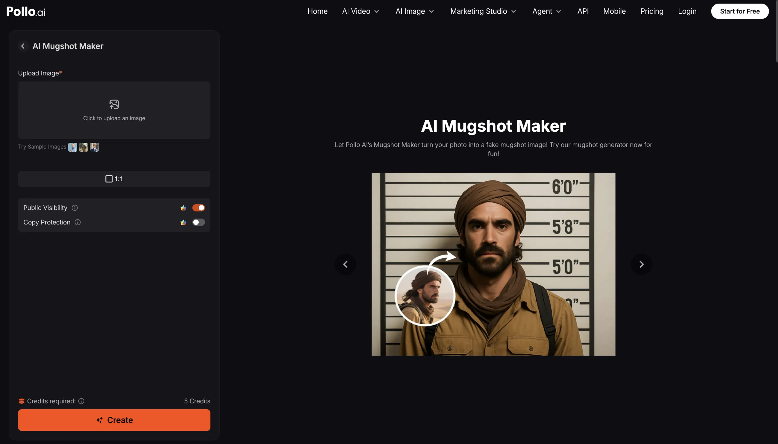 Pollo AI Mugshot Maker one-click photo effect