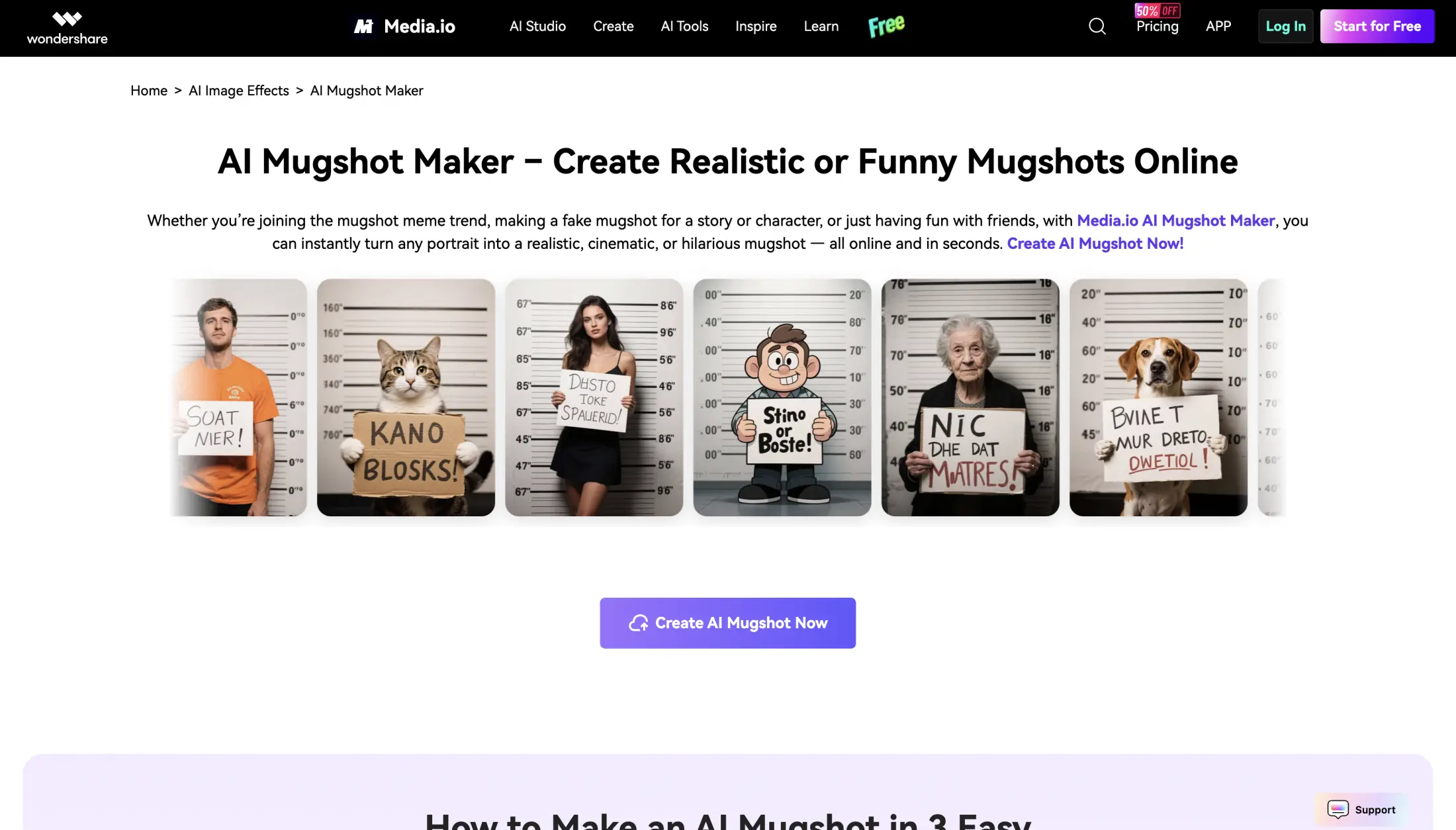 Media.io AI Mugshot Maker for memes and pet mugshots